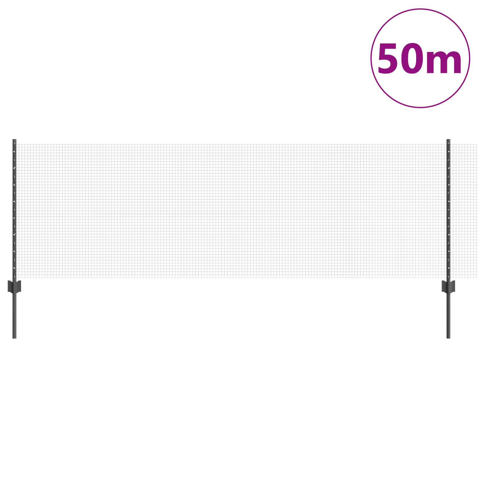 vidaXL Schweißdrahtzaun mit 22 U-Posts Grau 0.8x50 m Stahl