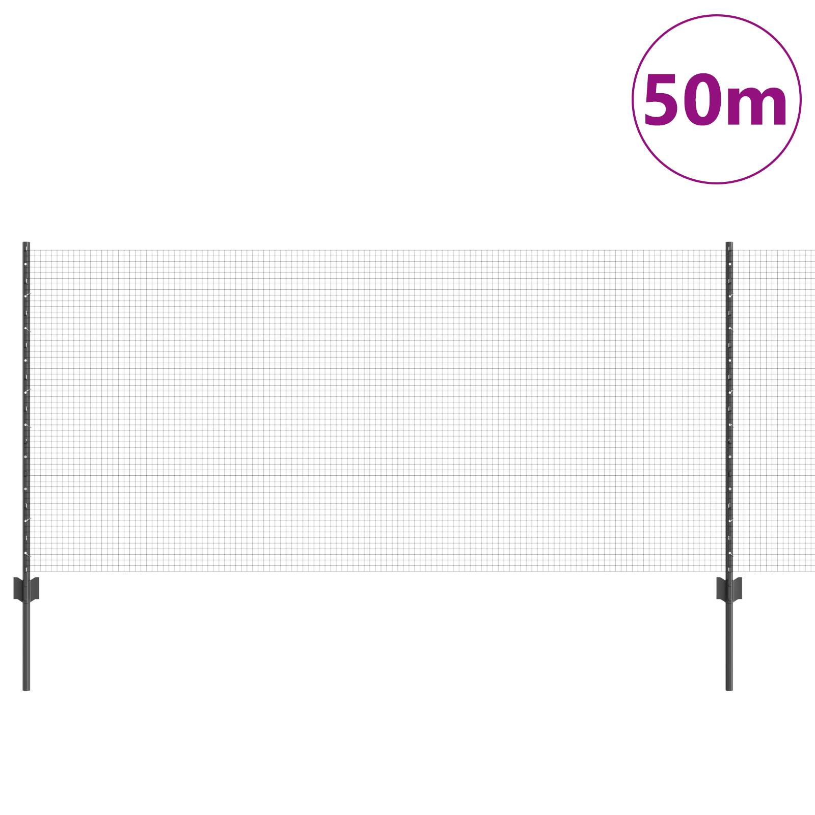vidaXL Geschweißter Drahtzaun mit 44 U-Pfosten grau 1x50 m Stahl
