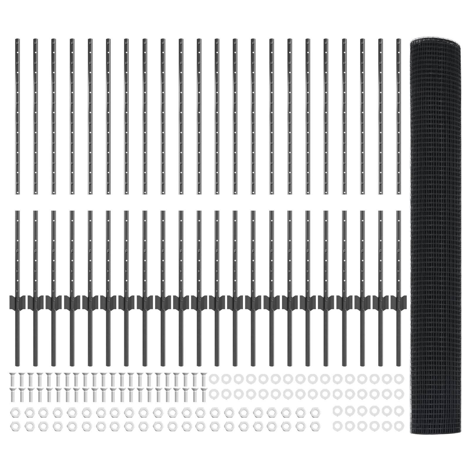 vidaXL Schweißdrahtzaun mit 44 U-Pfosten Grau 1x50 m Stahl
