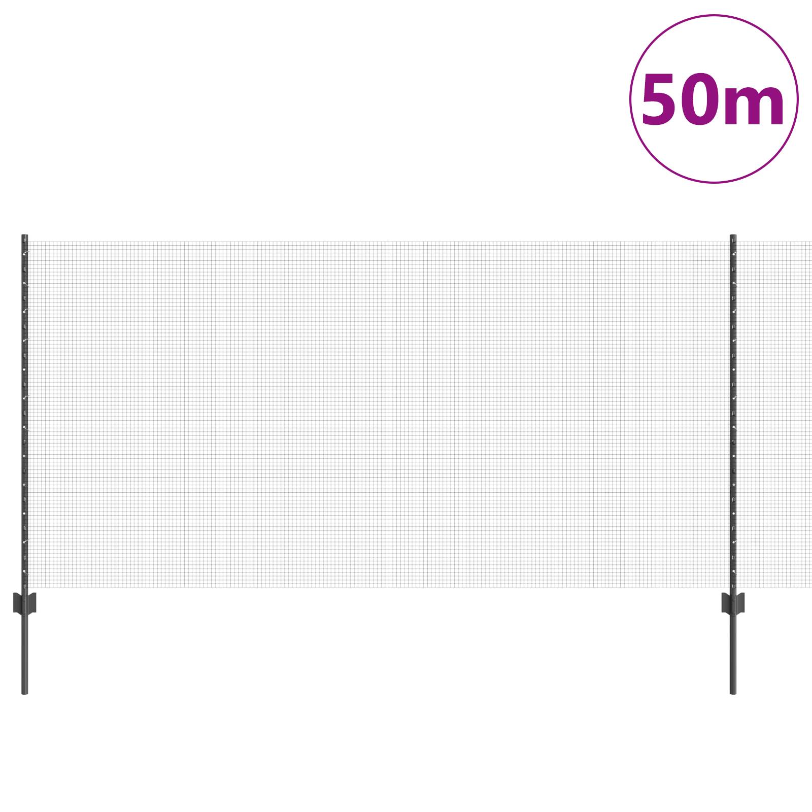 vidaXL Schweißdrahtzaun mit 44 U Pfosten Grau 1,2x50 m Stahl