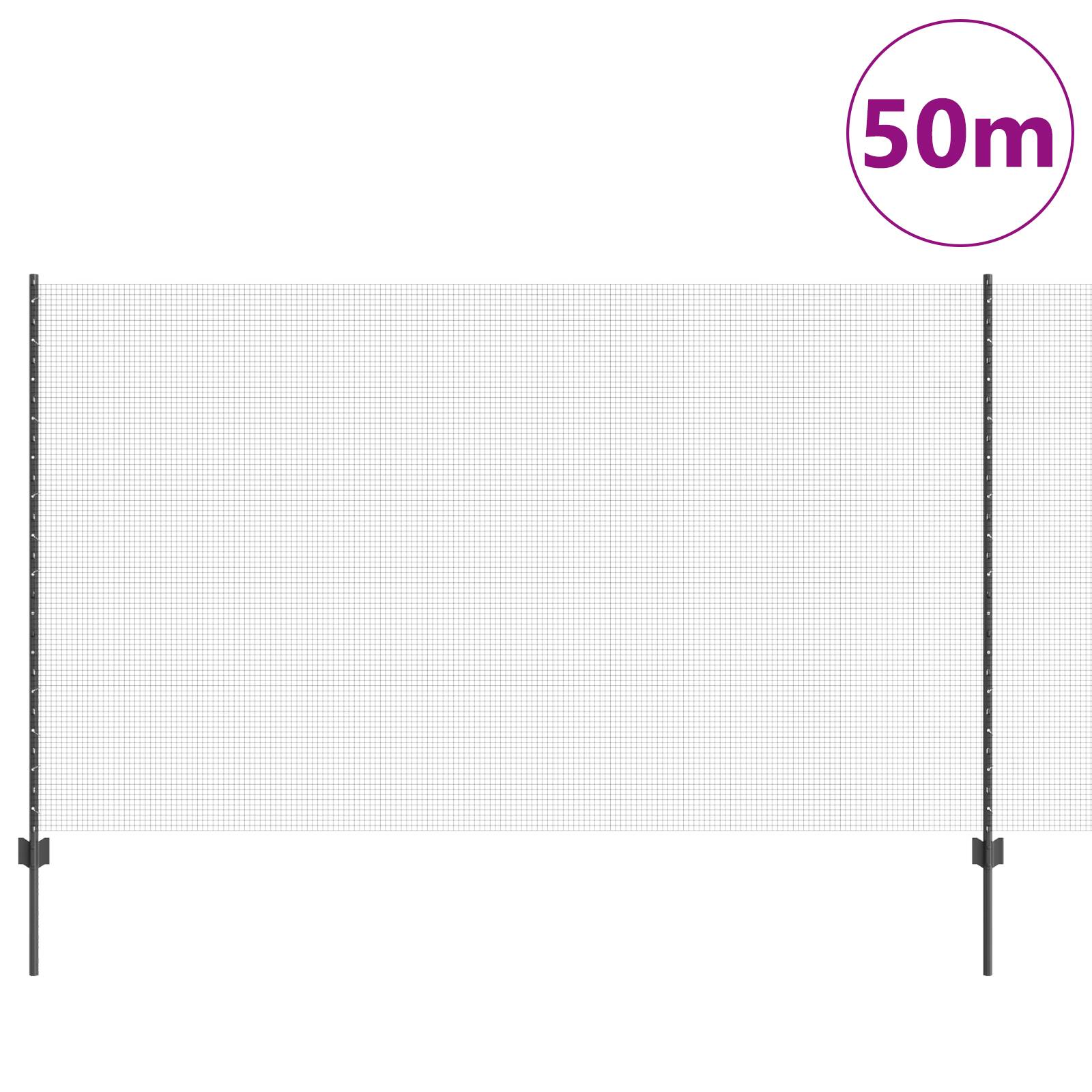 vidaXL Schweißdrahtzaun mit 44 U-Pfosten Grau 1.4x50 m Stahl