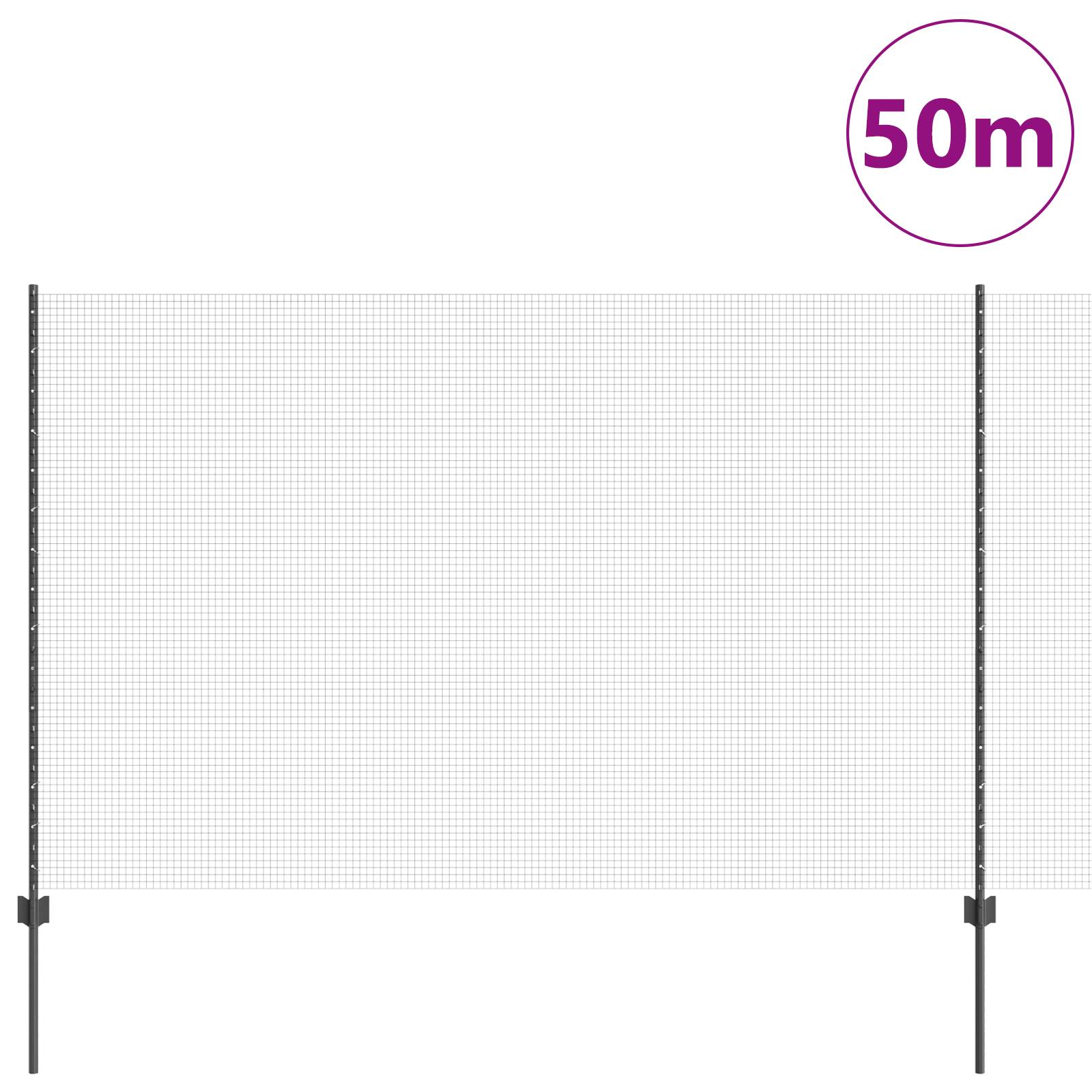 vidaXL Geschweißter Drahtzaun mit 44 U-Pfosten Grau 1.5x50 m Stahl