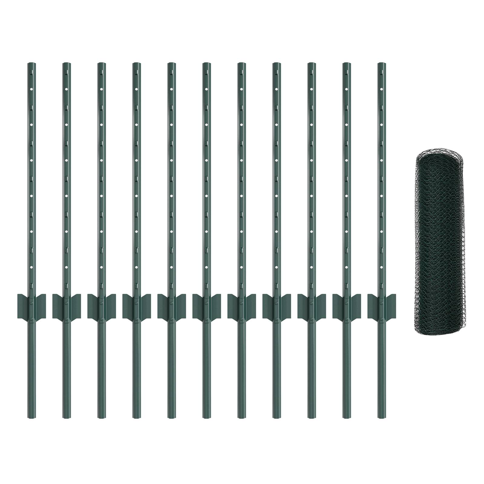 vidaXL Zaunpfosten 11 Stück U-Kanal grün 60 cm Stahl