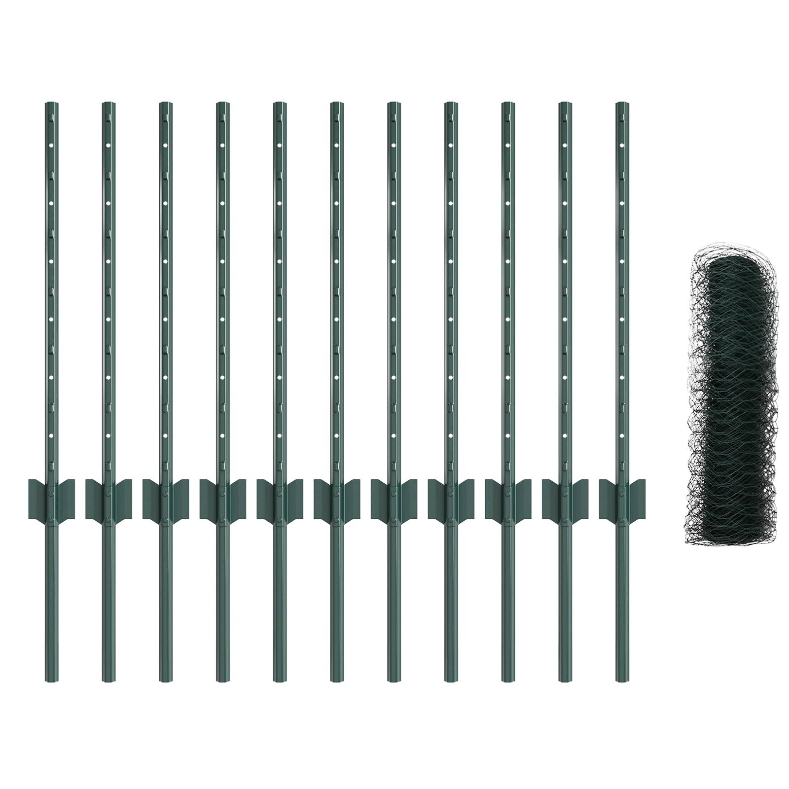 vidaXL Sechseckgartenzaun Set 2er Set Grün Pulverbeschichteter Stahl
