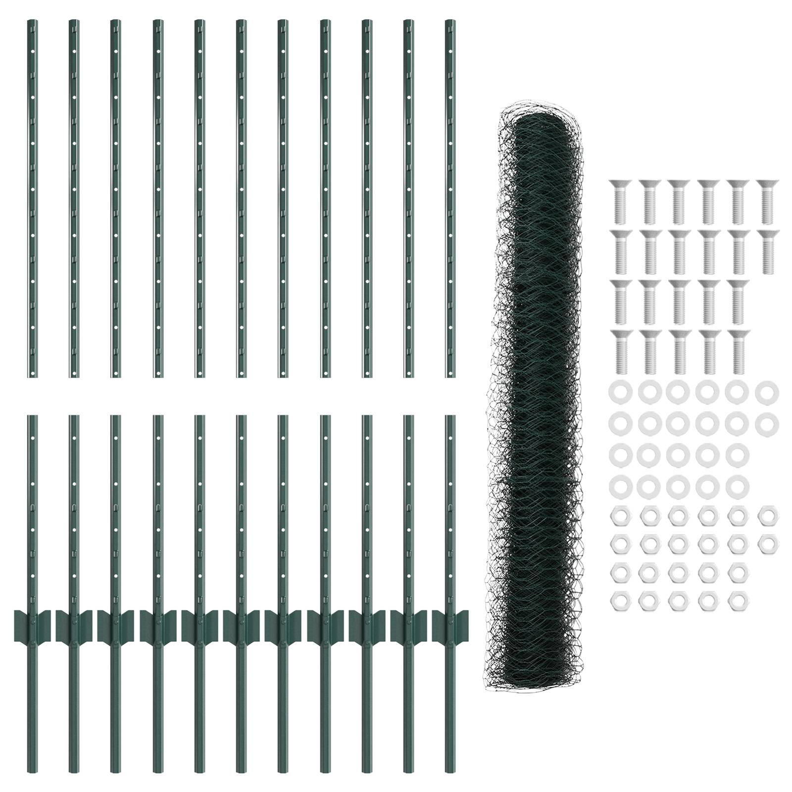 vidaXL Sechseckiges Gartenzaun-Set Set aus 2 Grün Metall 25 x 1 m