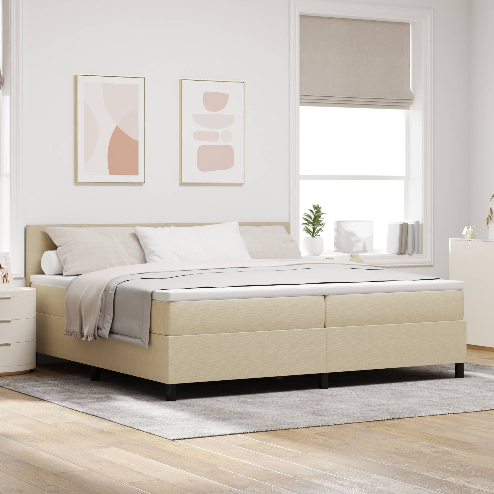 vidaXL Boxspringbett mit Matratze & LED Licht Grün Grau 200x200 cm Cordstoff