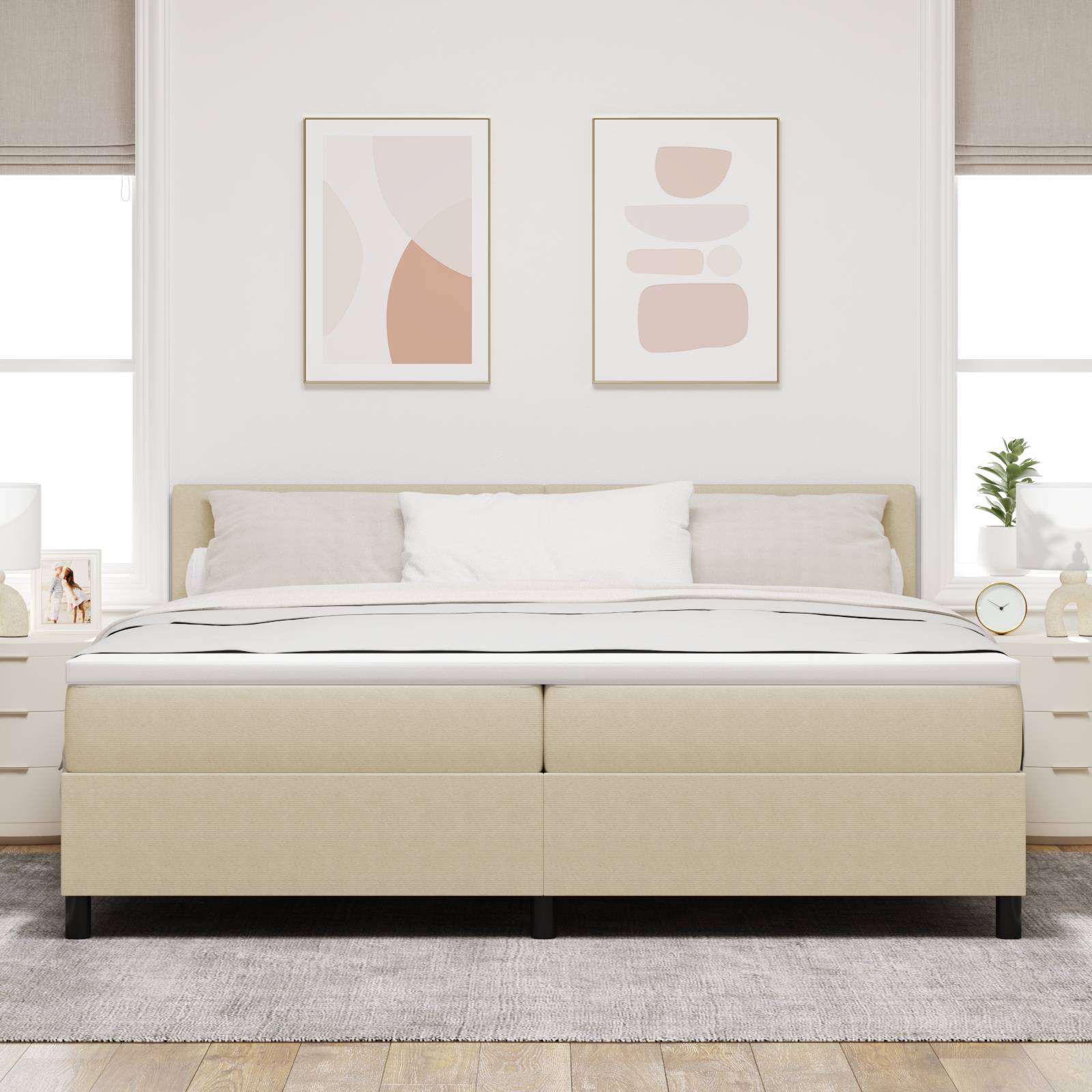 vidaXL Boxspringbett mit Matratze & LED Licht Grün Grau 200x200 cm Cordstoff