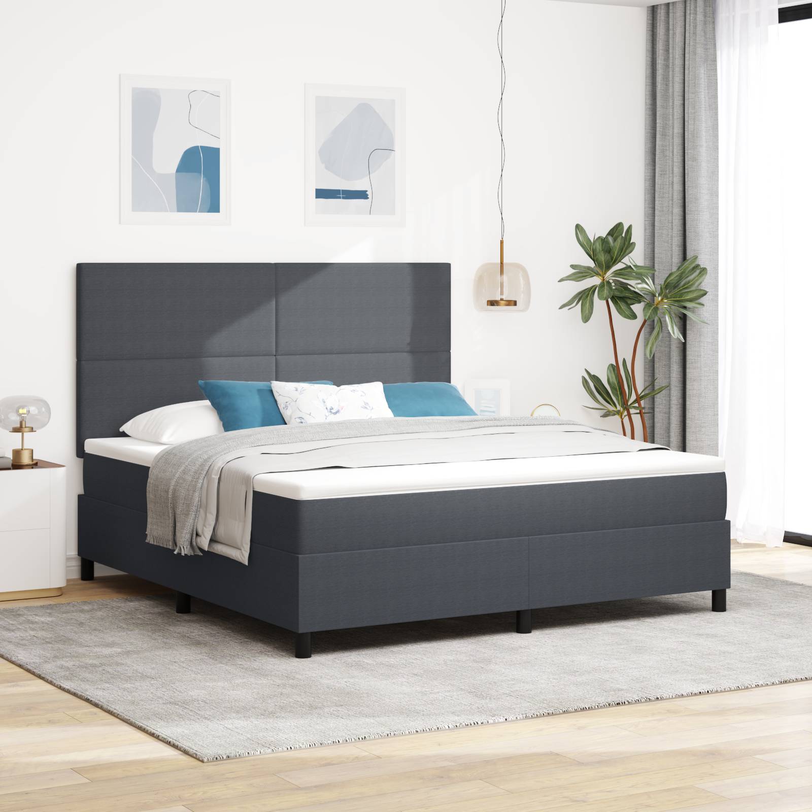 vidaXL Boxspringbett mit Matratze & LED Dunkelgrau Super King Cord-Style-Stoff