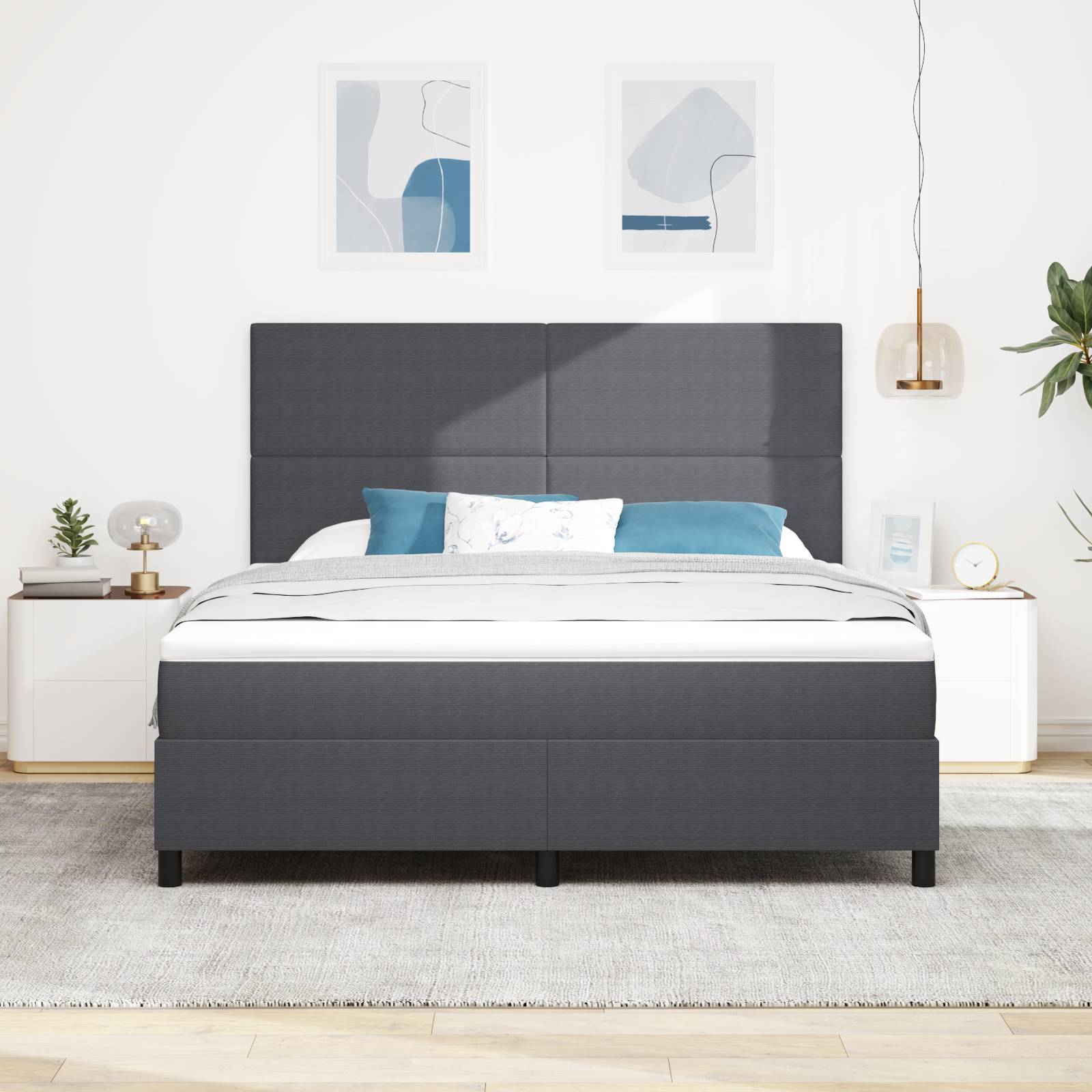 vidaXL Boxspringbett mit Matratze & LED Dunkelgrau Super King Cord-Style-Stoff