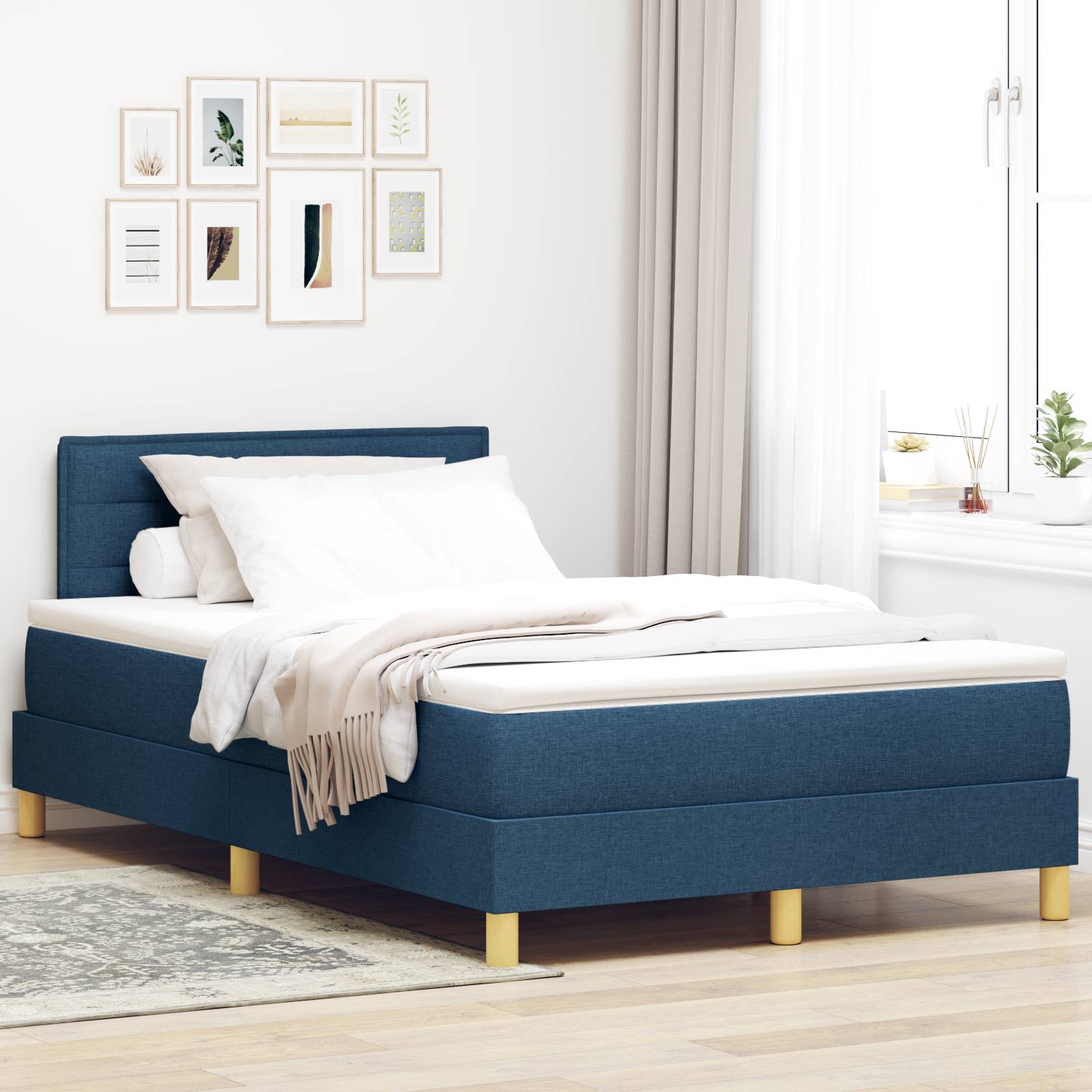 vidaXL Boxspringbett mit Matratze Blau 120x200 cm Stoff