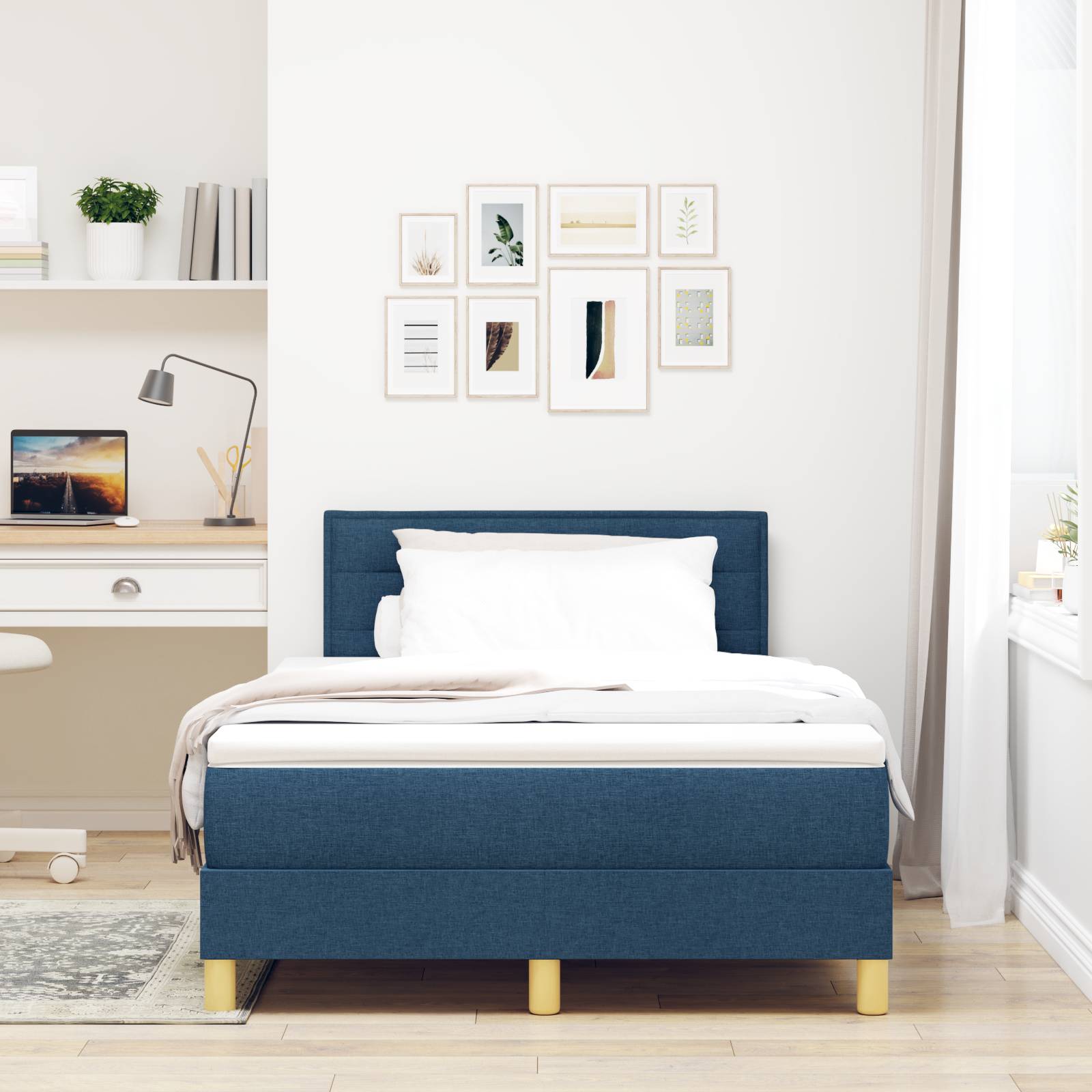 vidaXL Boxspringbett mit Matratze Blau 120x200 cm Stoff
