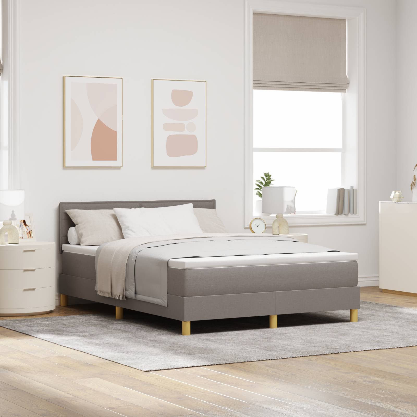 vidaXL LED Boxspringbett mit Matratze Taupe 140x200 cm Stoff