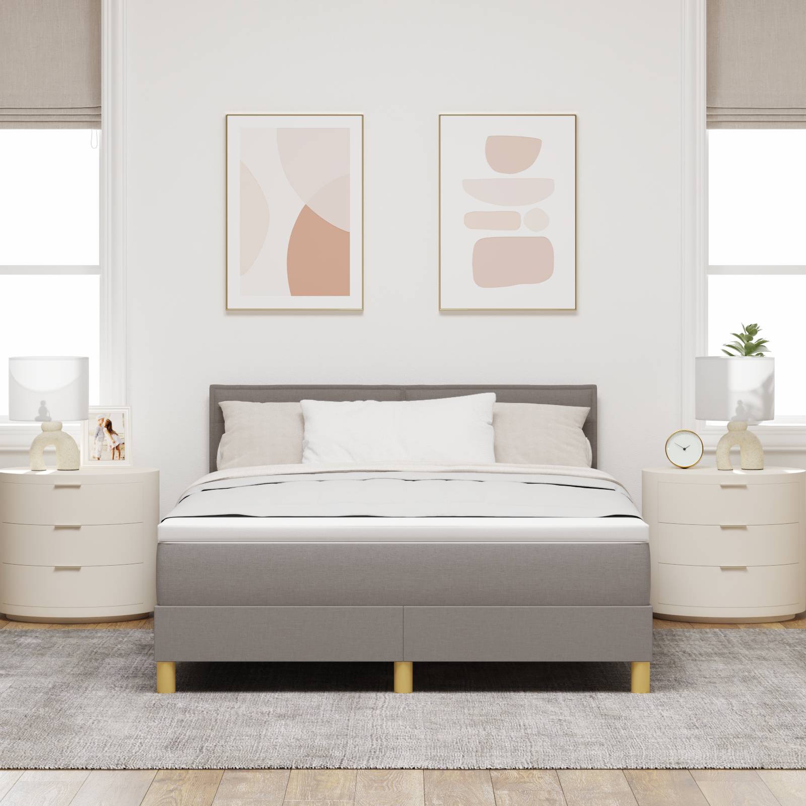 vidaXL LED Boxspringbett mit Matratze Taupe 140x200 cm Stoff