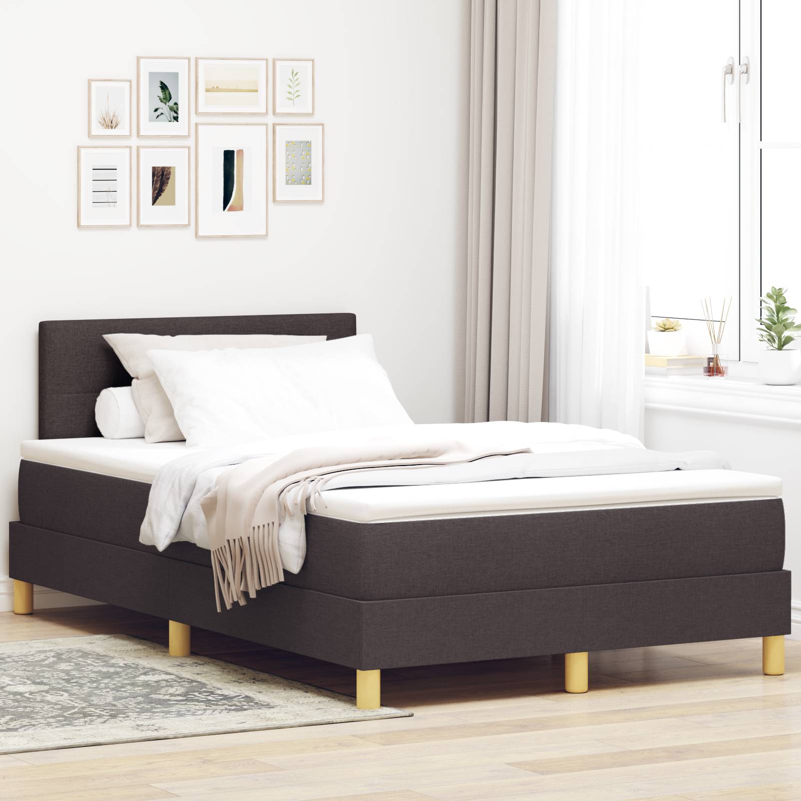 vidaXL Boxspringbett mit Matratze Dunkelbraun 120x200 cm Stoff