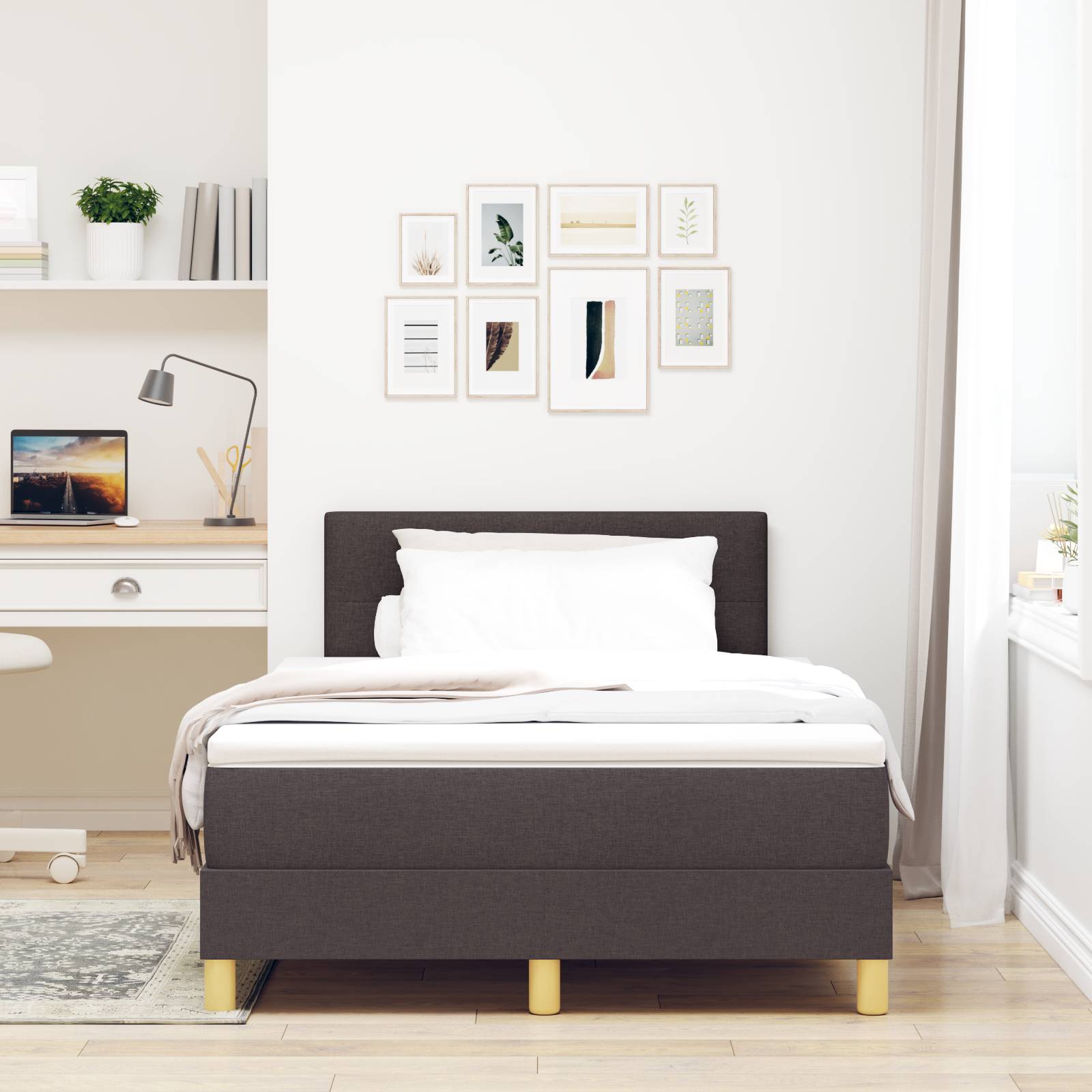 vidaXL Boxspringbett mit Matratze Dunkelbraun 120x200 cm Stoff