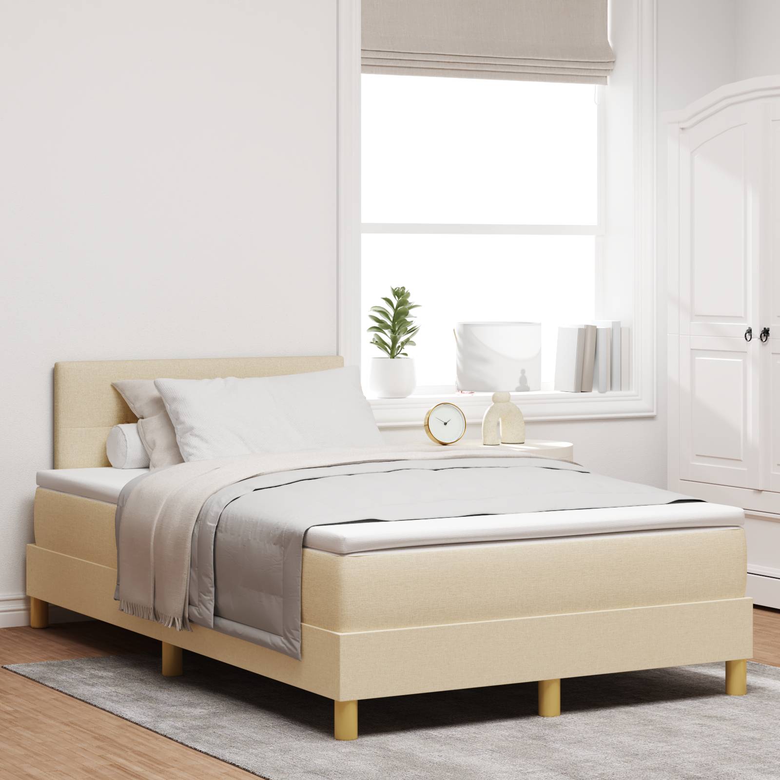 vidaXL LED Boxspringbett mit Matratze Creme 120x200 cm Stoff