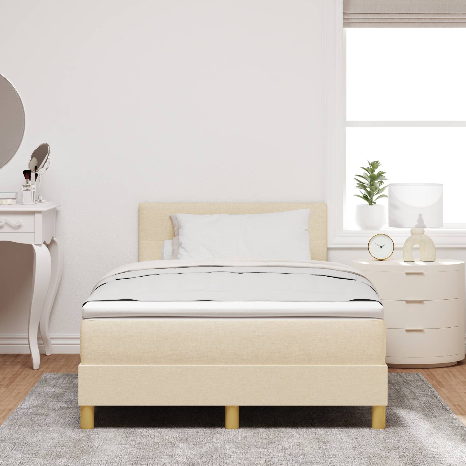 vidaXL LED Boxspringbett mit Matratze Creme 120x200 cm Stoff