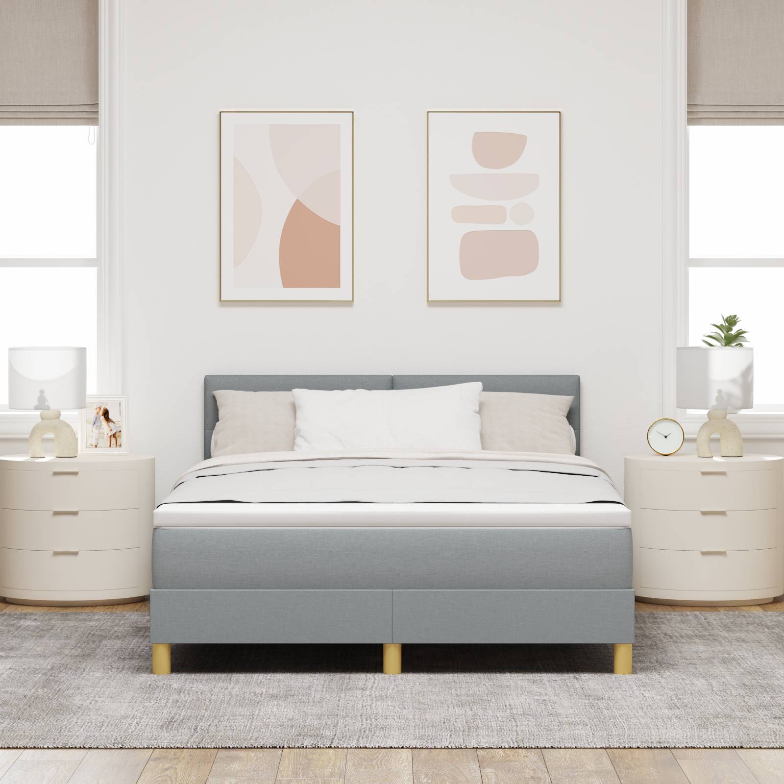 vidaXL LED Boxspringbett mit Matratze Hellgrau 160x200 cm Stoff