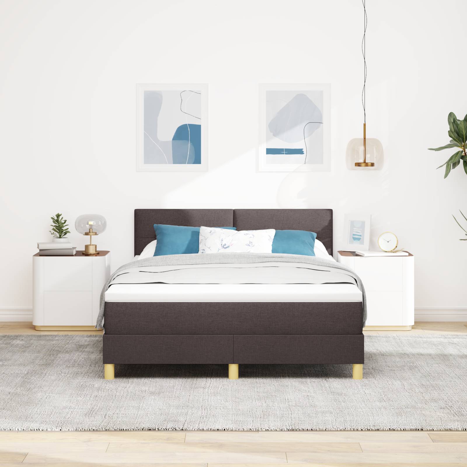 vidaXL Boxspringbett mit Matratze Dunkelbraun 140x200 cm Stoff