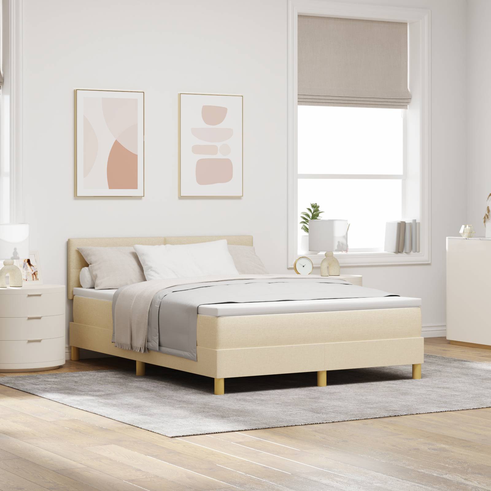 vidaXL Boxspringbett mit Matratze Creme 140x190 cm Stoff