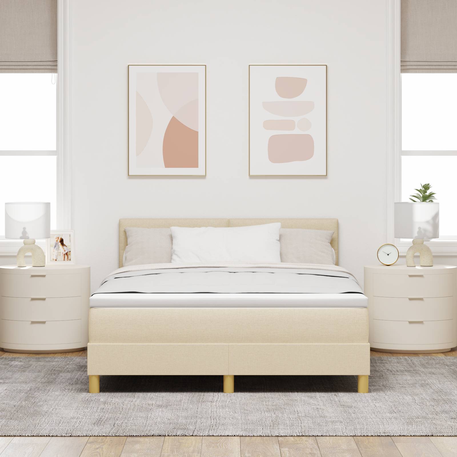 vidaXL Boxspringbett mit Matratze Creme 140x190 cm Stoff