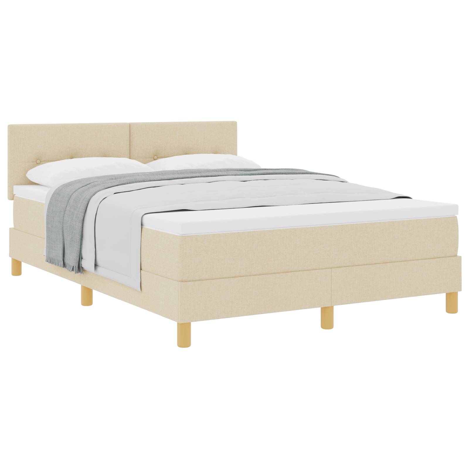 vidaXL Boxspringbett mit Matratze Creme 140x190 cm Stoff