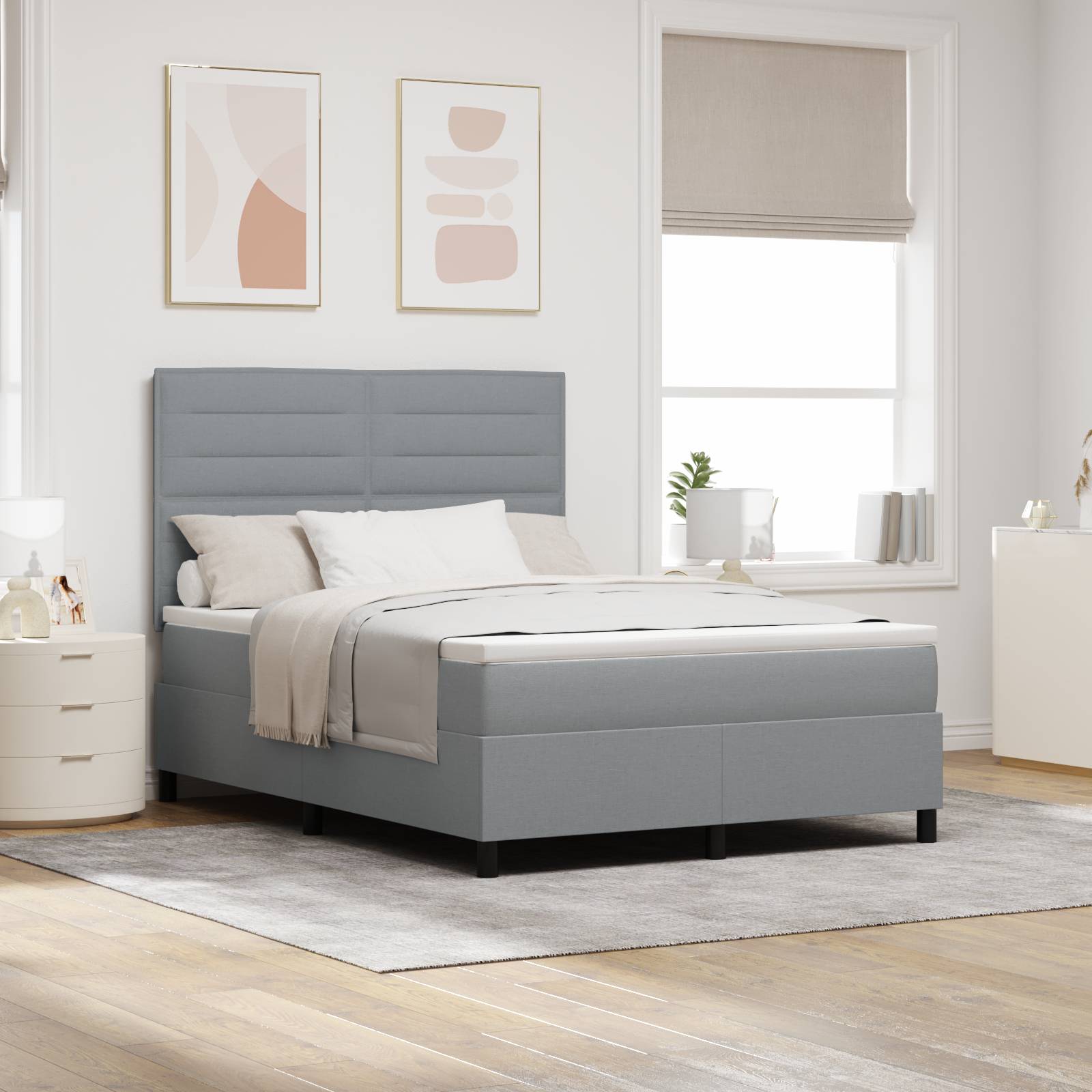 vidaXL Boxspringbett mit Matratze Hellgrau 140x190 cm Stoff