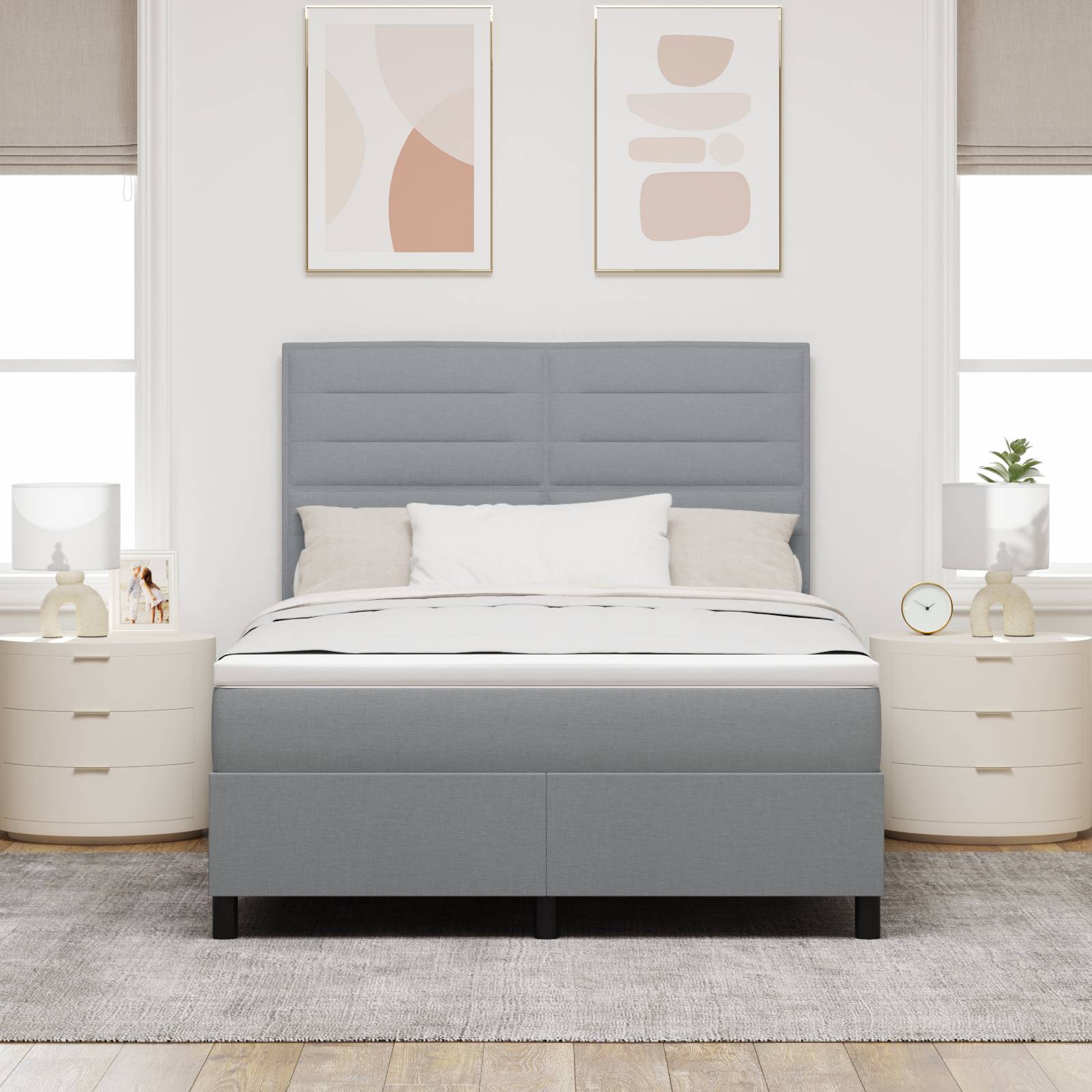vidaXL Boxspringbett mit Matratze Hellgrau 140x190 cm Stoff