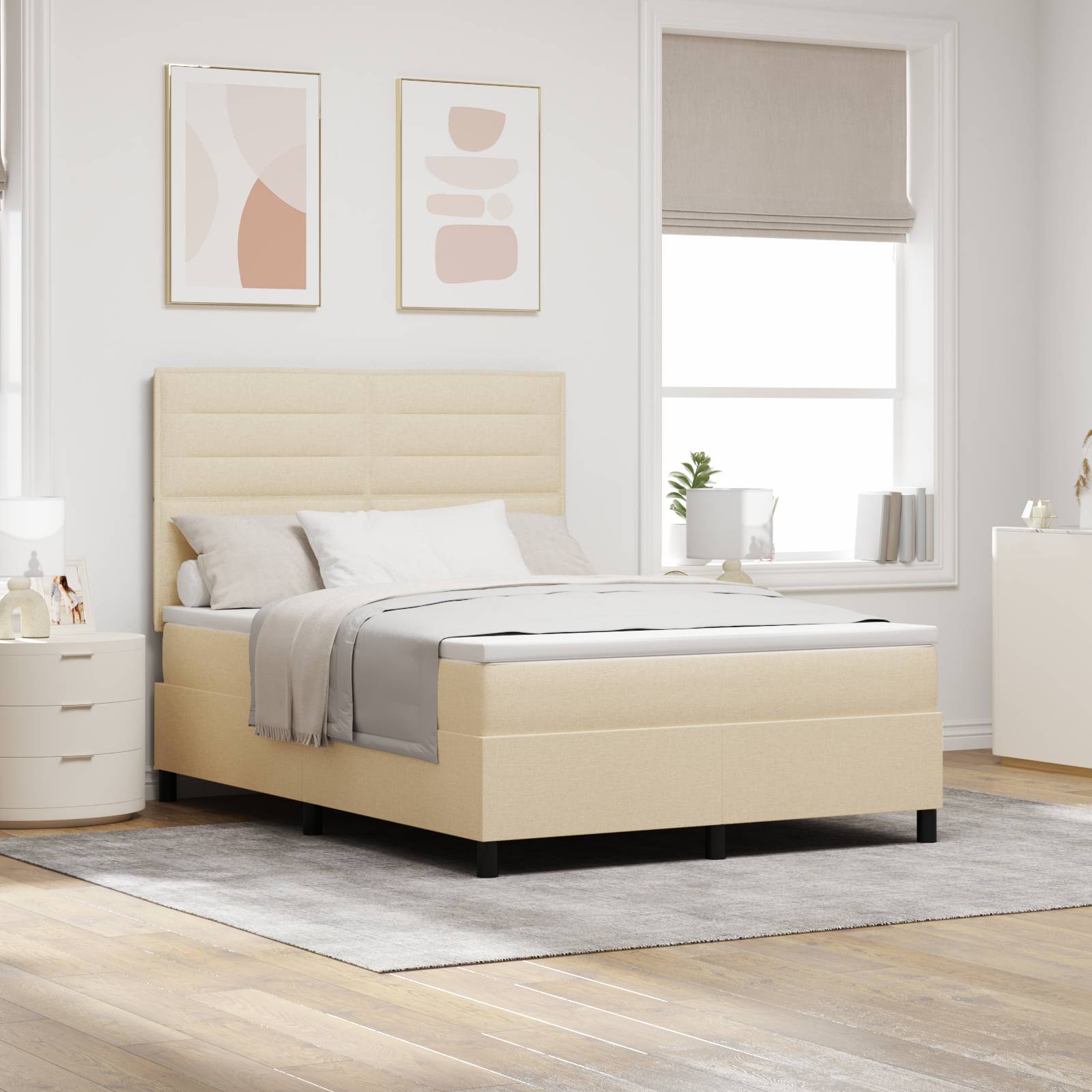 vidaXL Boxspringbett mit Matratze Creme 140x200 cm Stoff