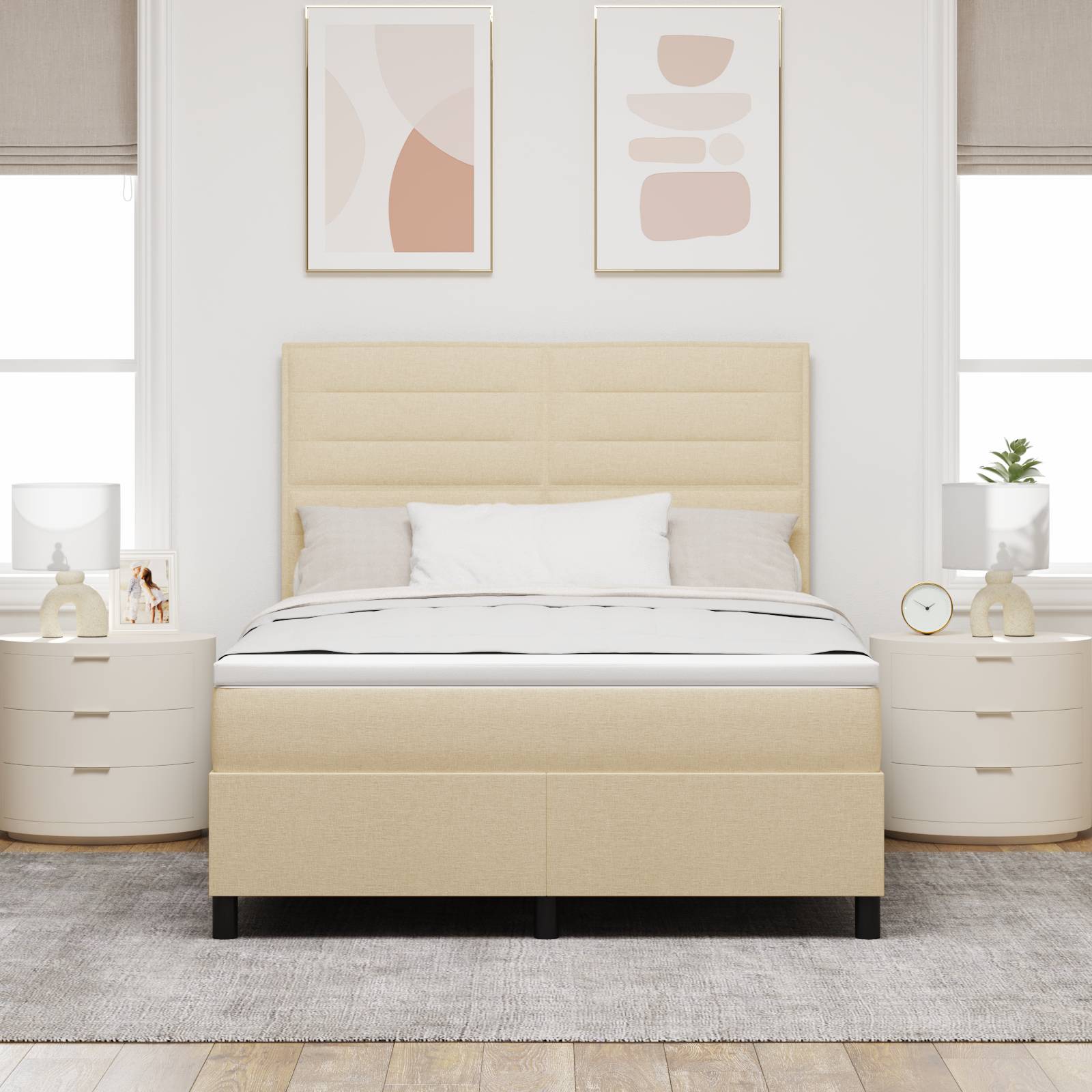 vidaXL Boxspringbett mit Matratze Creme 140x200 cm Stoff