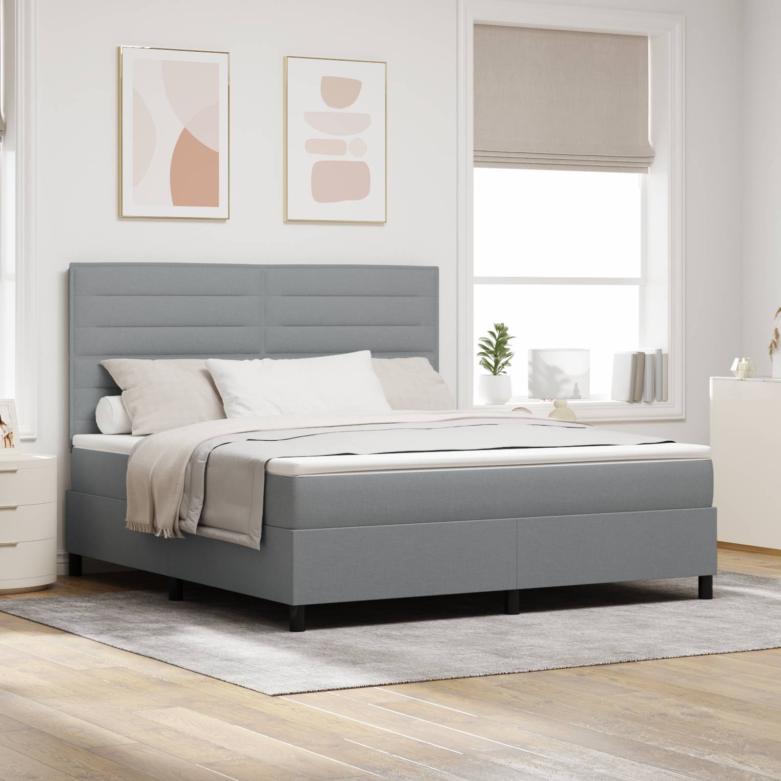 vidaXL Boxspringbett mit Matratze & LED-Licht in Hellgrau, 180 x 200 cm
