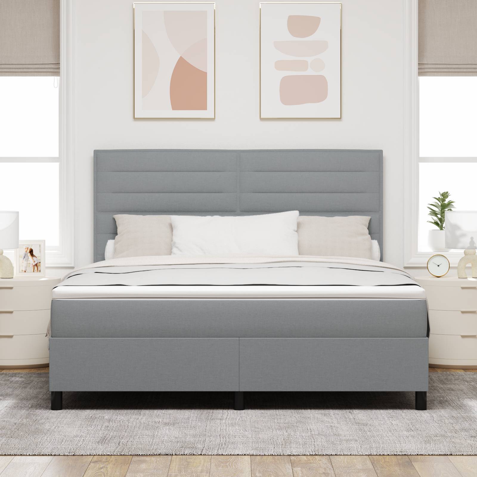 vidaXL Boxspringbett mit Matratze &amp; LED-Licht in Hellgrau, 180 x 200 cm
