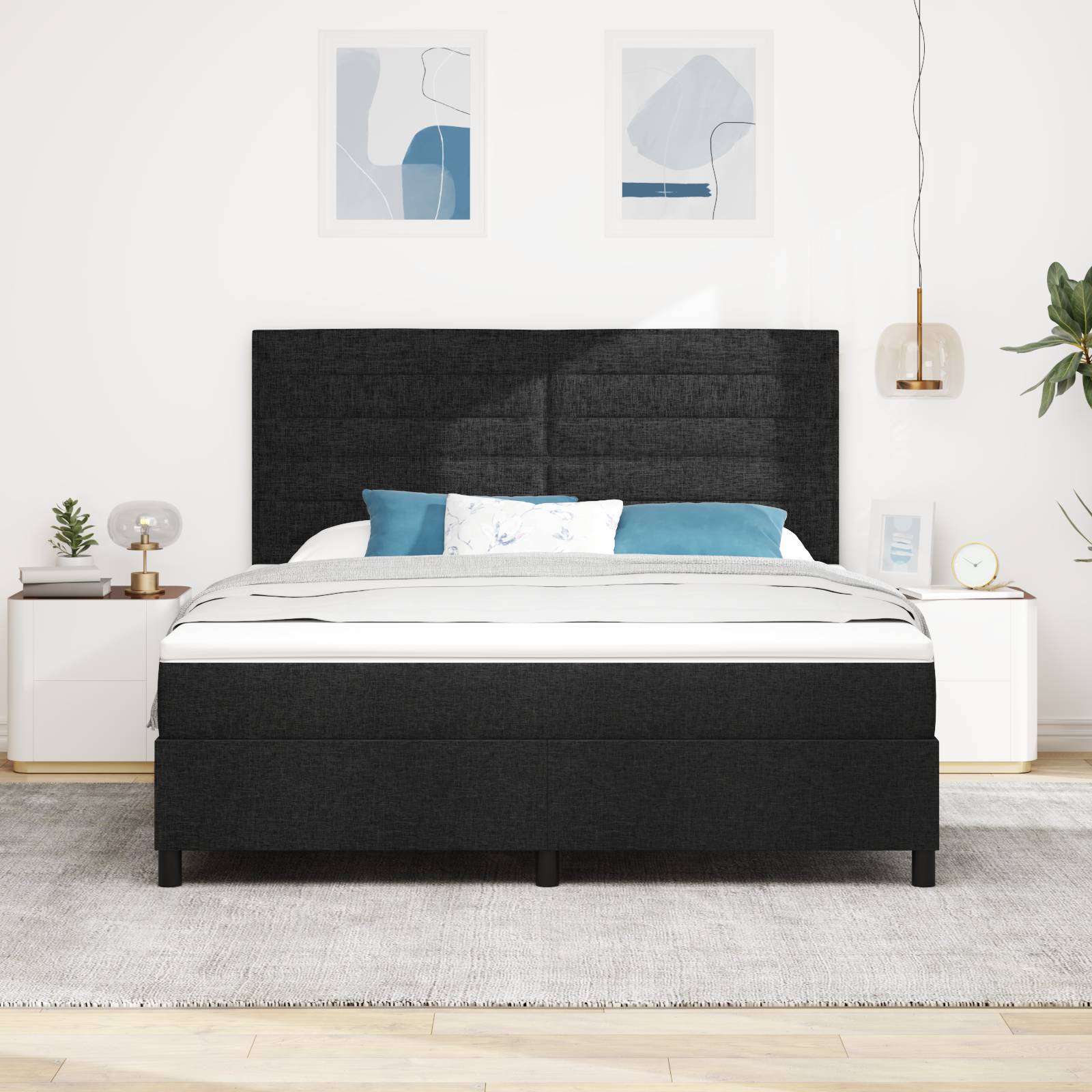 vidaXL Boxspringbett mit Matratze & LED Schwarz, 180 x 200 cm, Stoff.