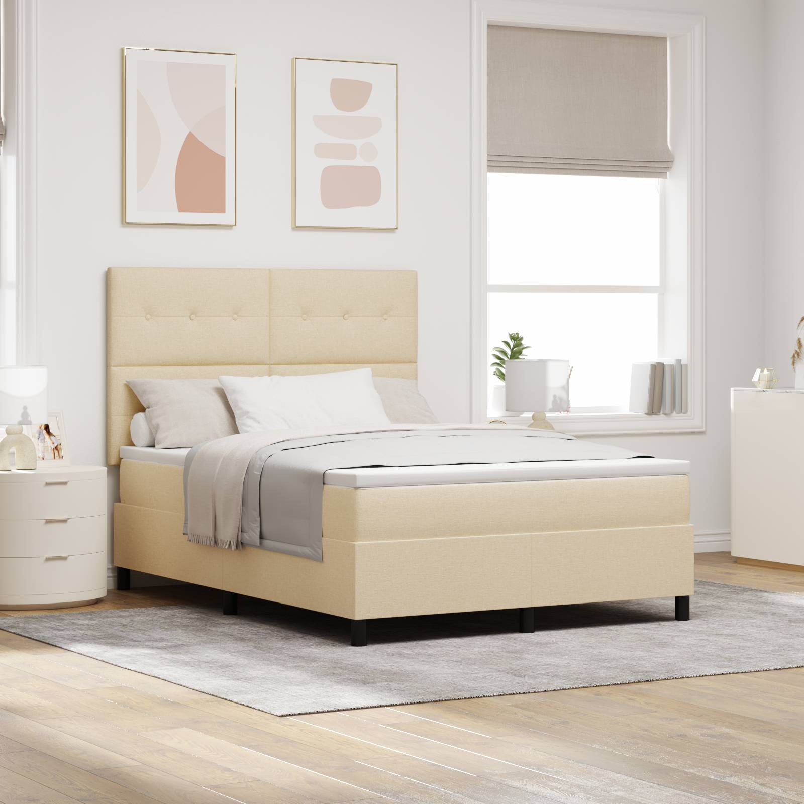 vidaXL Boxspringbett mit Matratze Creme 160x200 cm Stoff