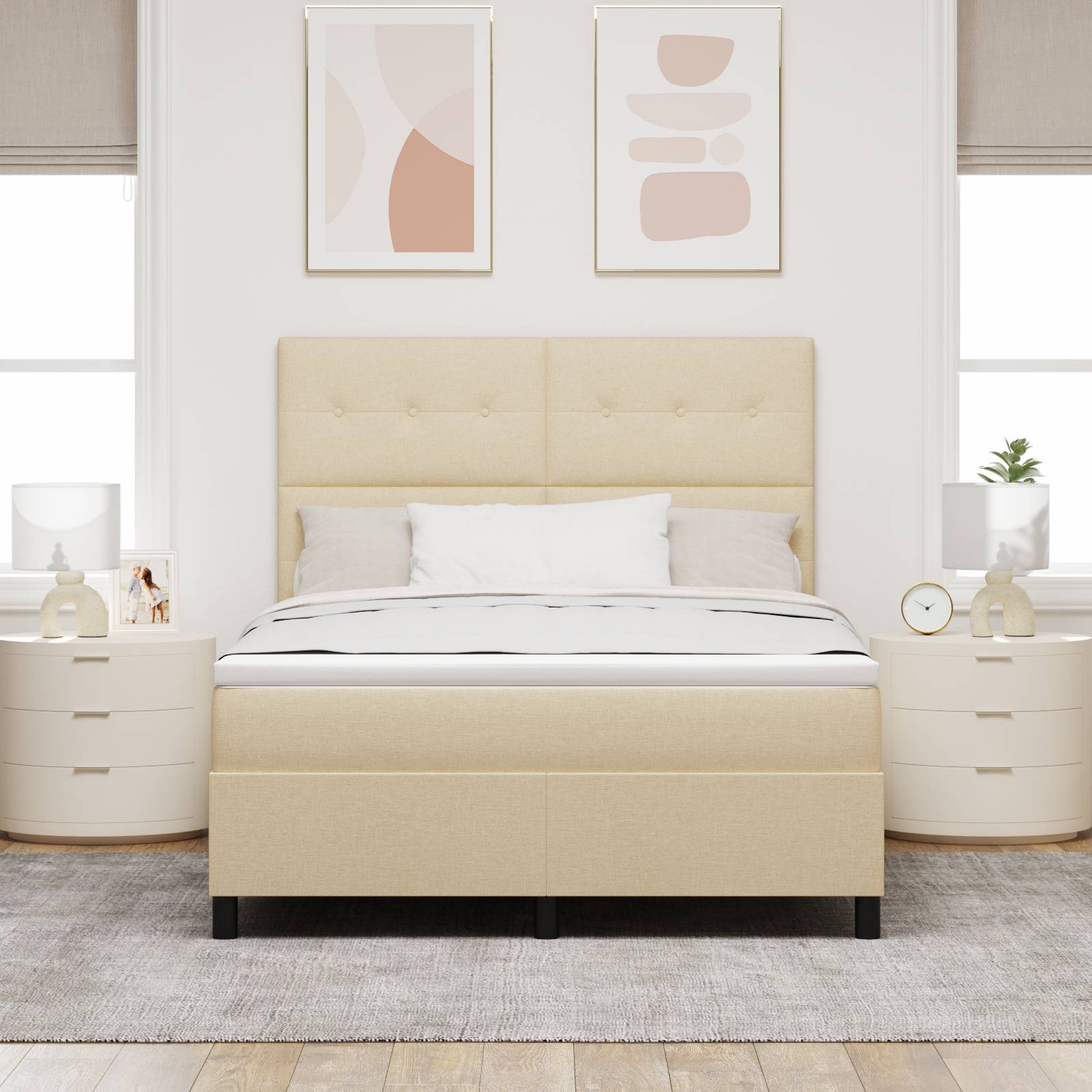vidaXL Boxspringbett mit Matratze und LED-Licht in Creme, 140 x 190 cm Stoff.