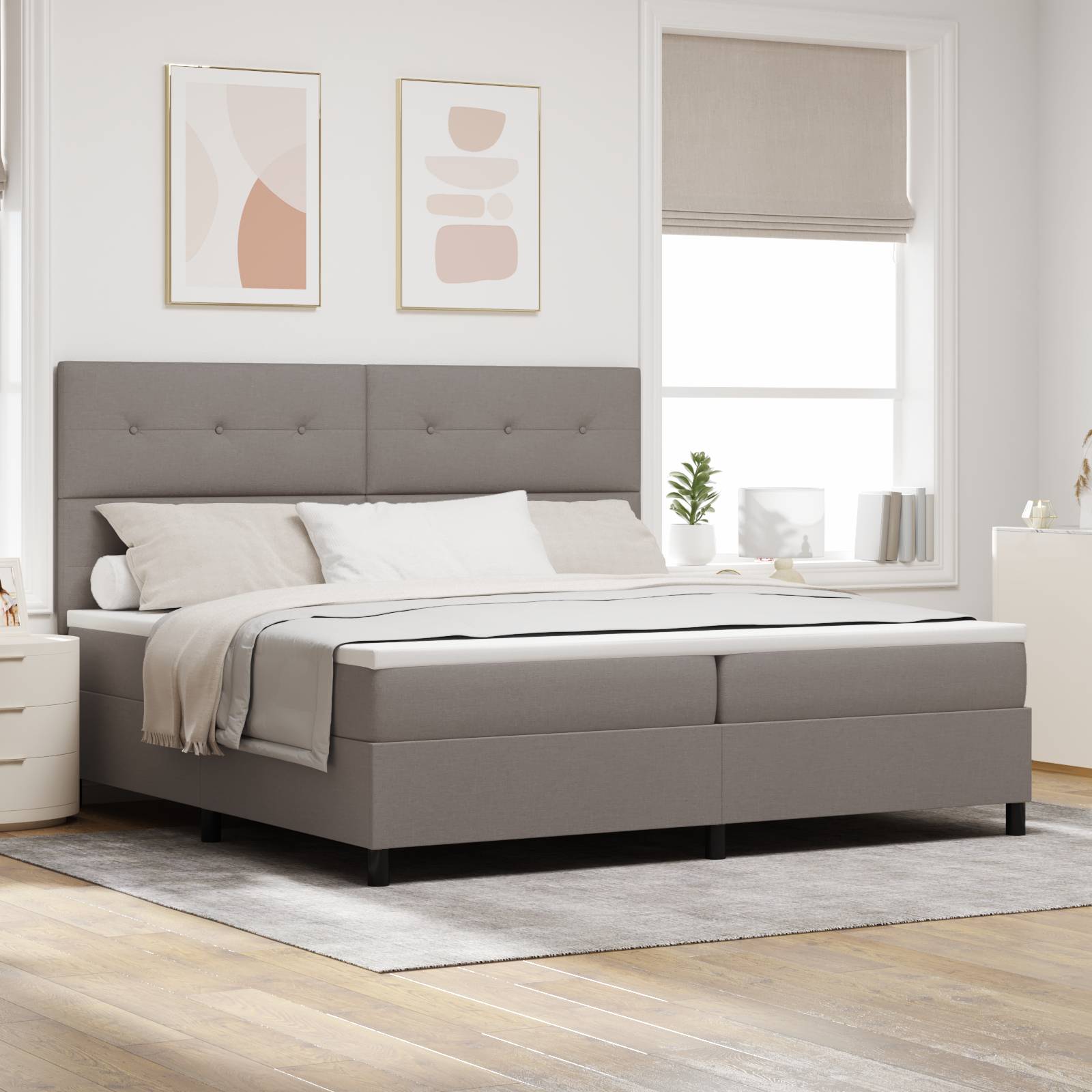 vidaXL Boxspringbett mit Matratze und LED in Taupe, 200x200 cm Stoff