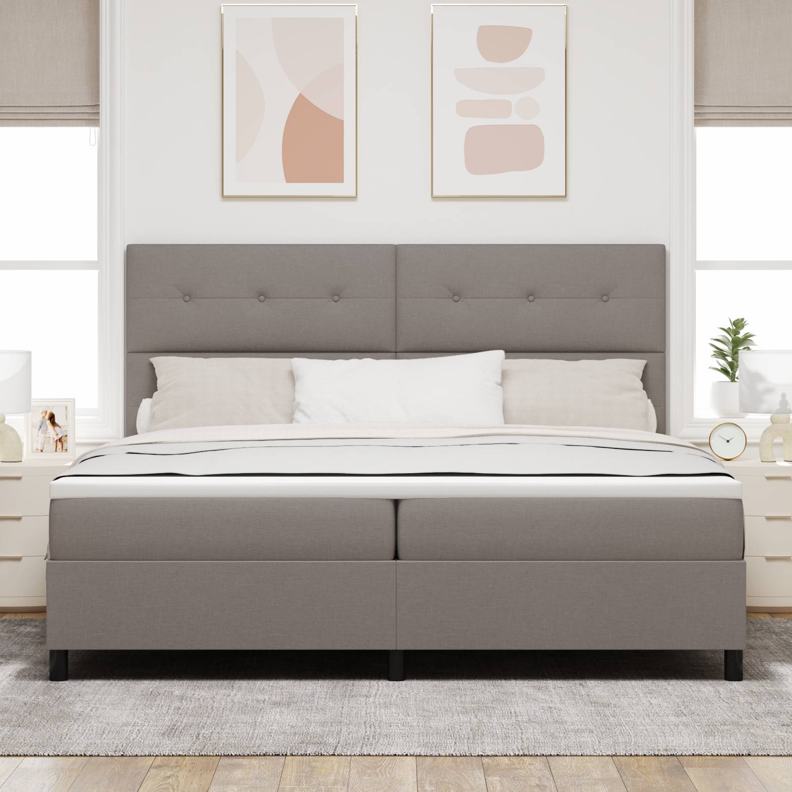 vidaXL Boxspringbett mit Matratze und LED in Taupe, 200x200 cm Stoff