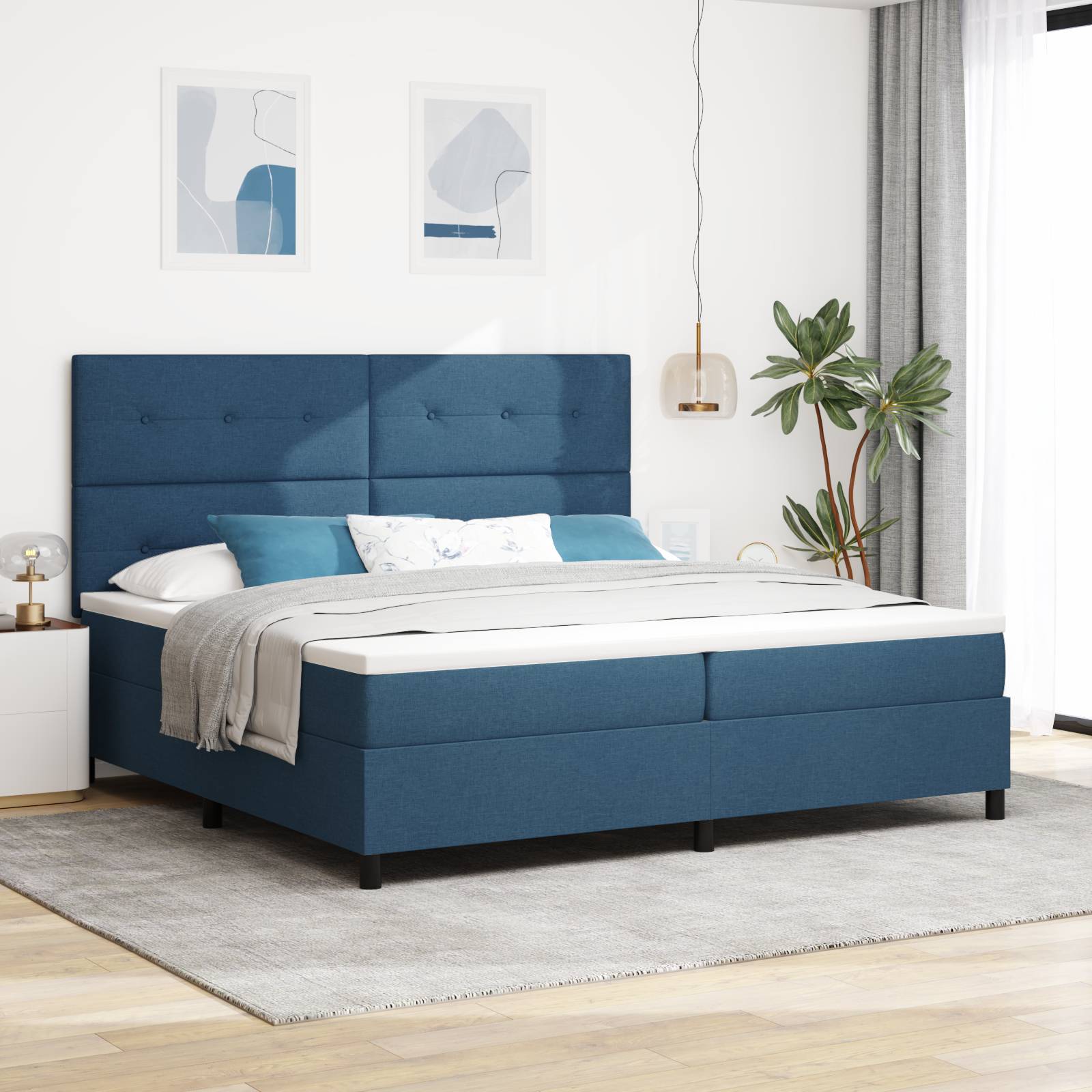 vidaXL Boxspringbett mit Matratze Blau 200x200 cm Stoff
