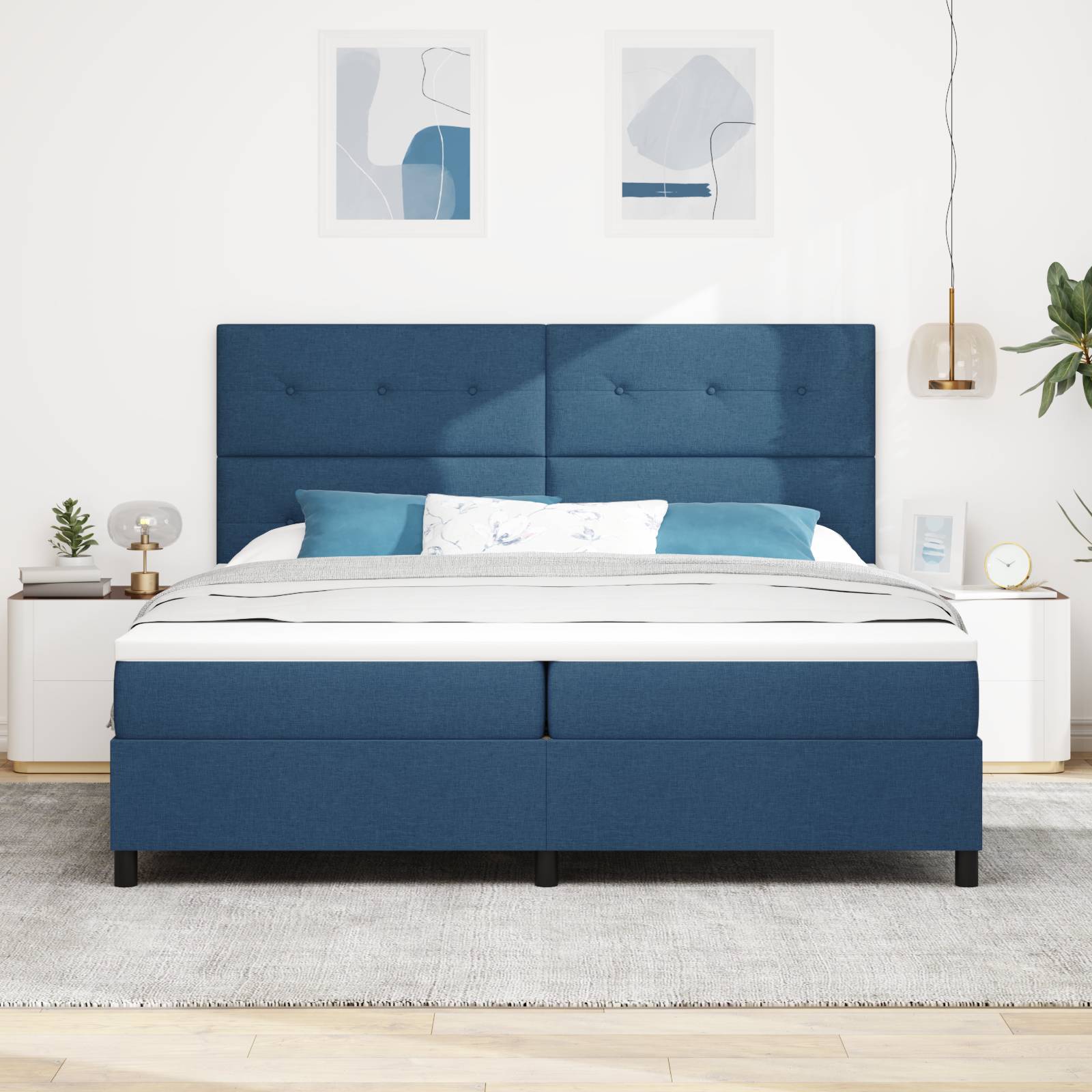 vidaXL Boxspringbett mit Matratze Blau 200x200 cm Stoff