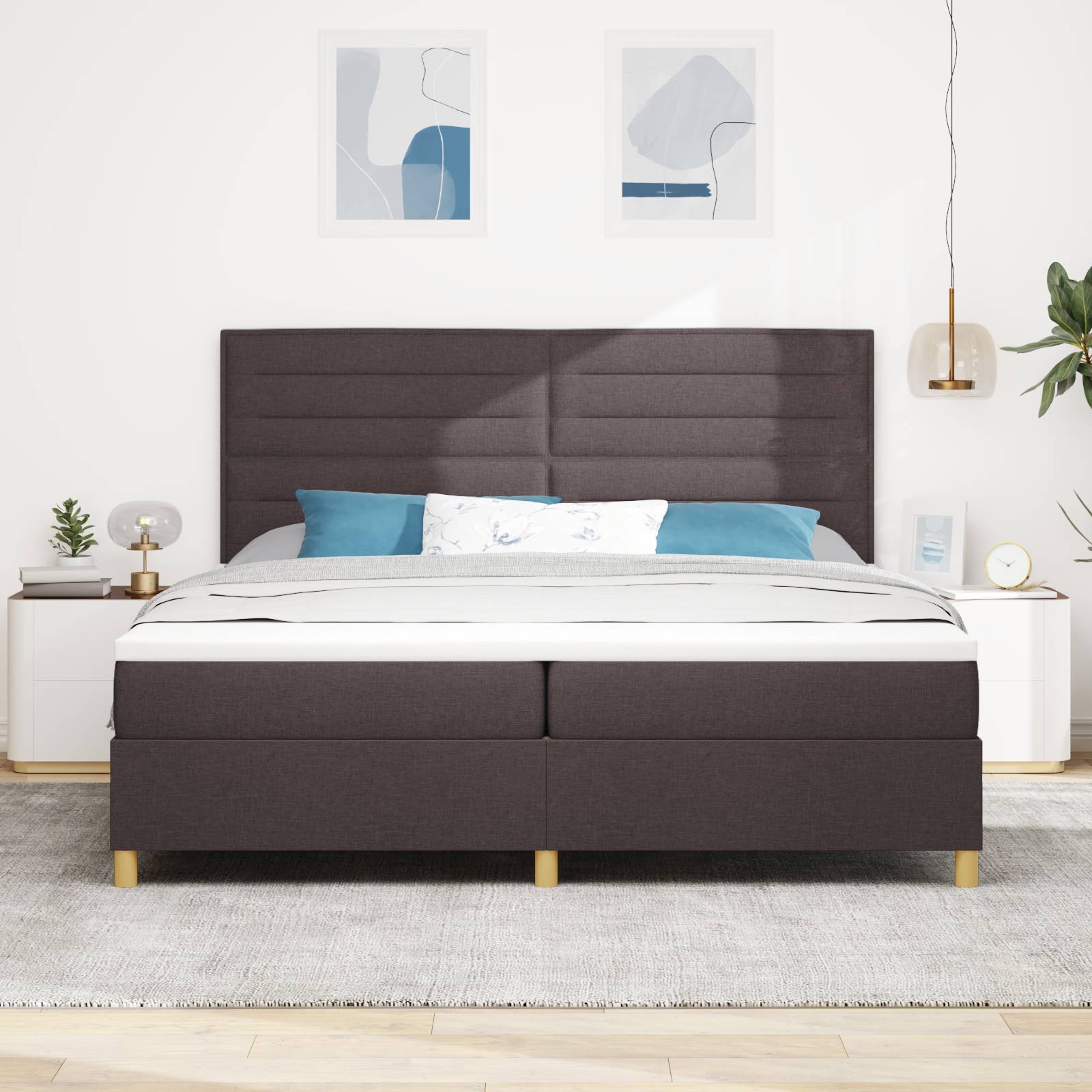 vidaXL Boxspringbett mit Matratze Dunkelbraun 200x200 cm Stoff