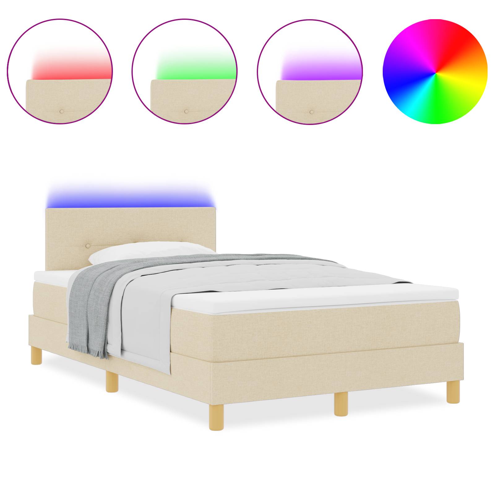 vidaXL LED Boxspringbett mit Matratze Creme 120x200 cm Stoff