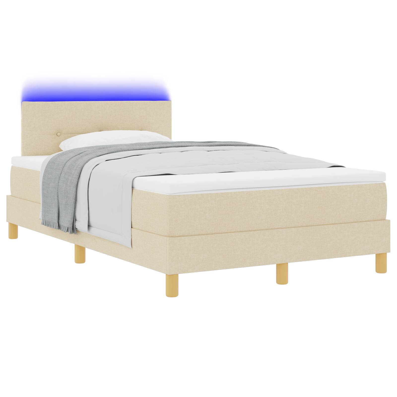 vidaXL LED Boxspringbett mit Matratze Creme 120x200 cm Stoff