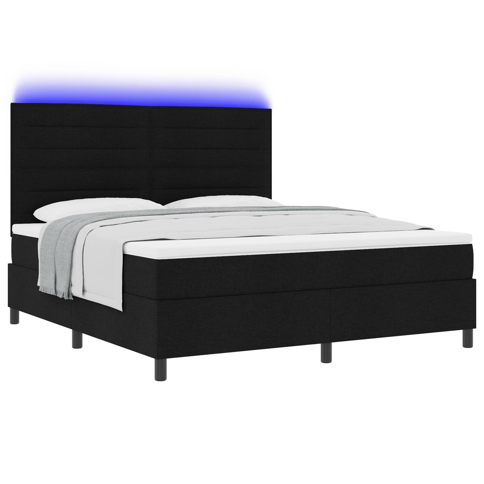 vidaXL Boxspringbett mit Matratze & LED Schwarz, 180 x 200 cm, Stoff.