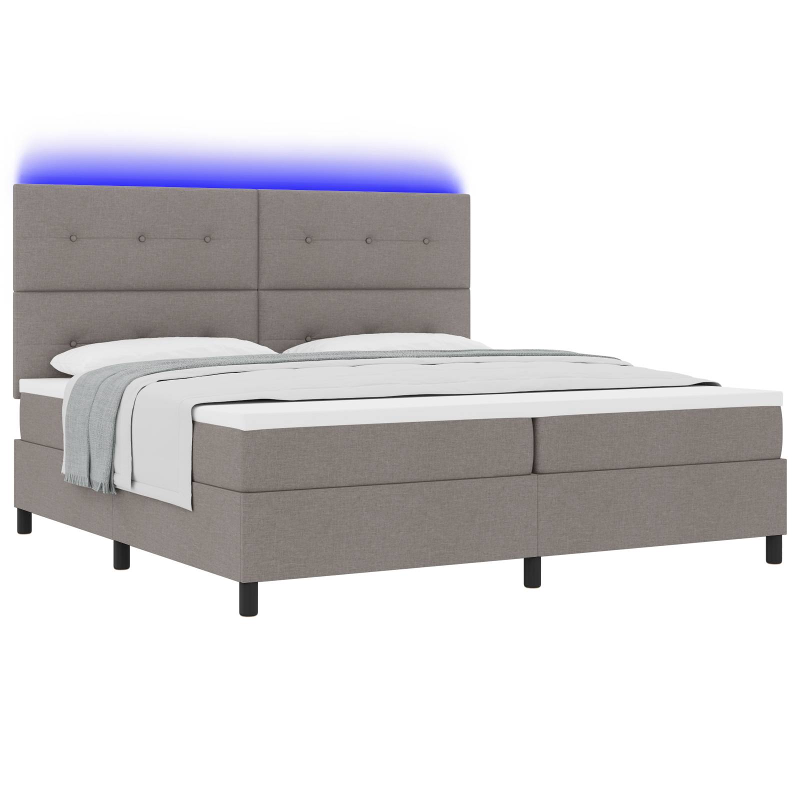 vidaXL Boxspringbett mit Matratze und LED in Taupe, 200x200 cm Stoff