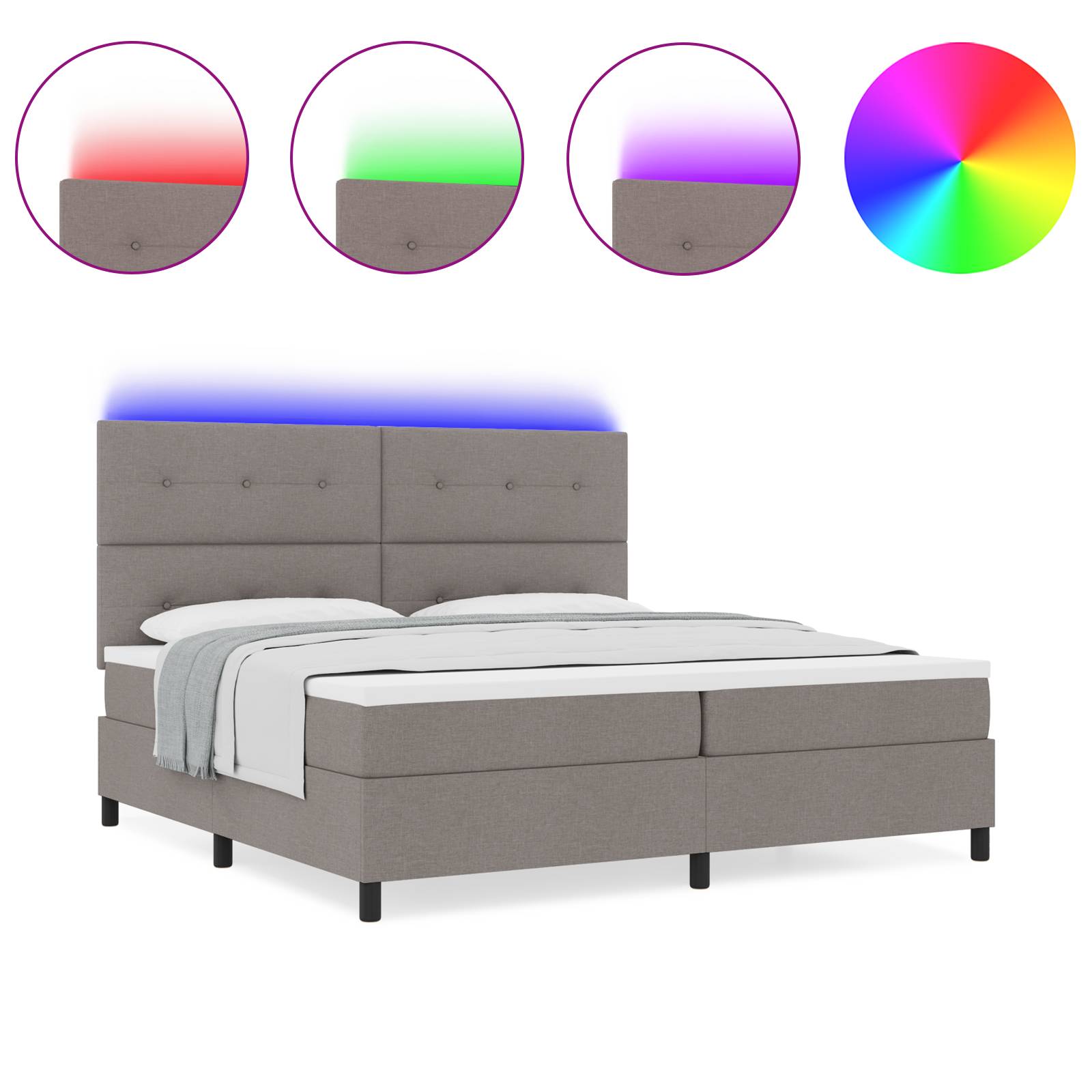 vidaXL Boxspringbett mit Matratze und LED in Taupe, 200x200 cm Stoff