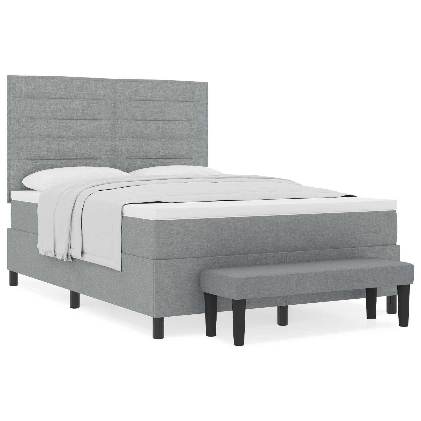 vidaXL Boxspringbett mit Matratze & Bank Hellgrau 140x190 cm Stoff