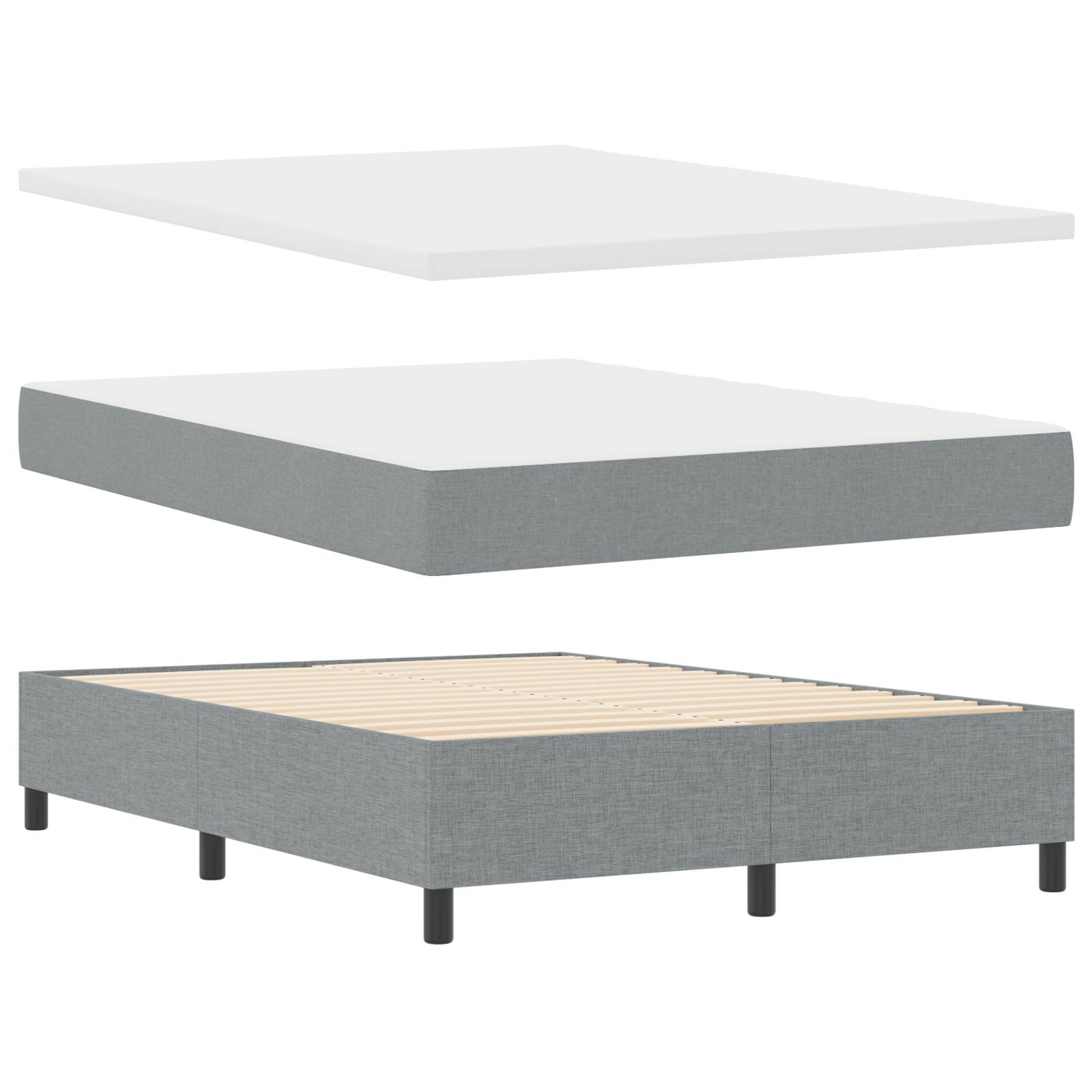 vidaXL Boxspringbett mit Matratze & Bank Hellgrau 140x190 cm Stoff