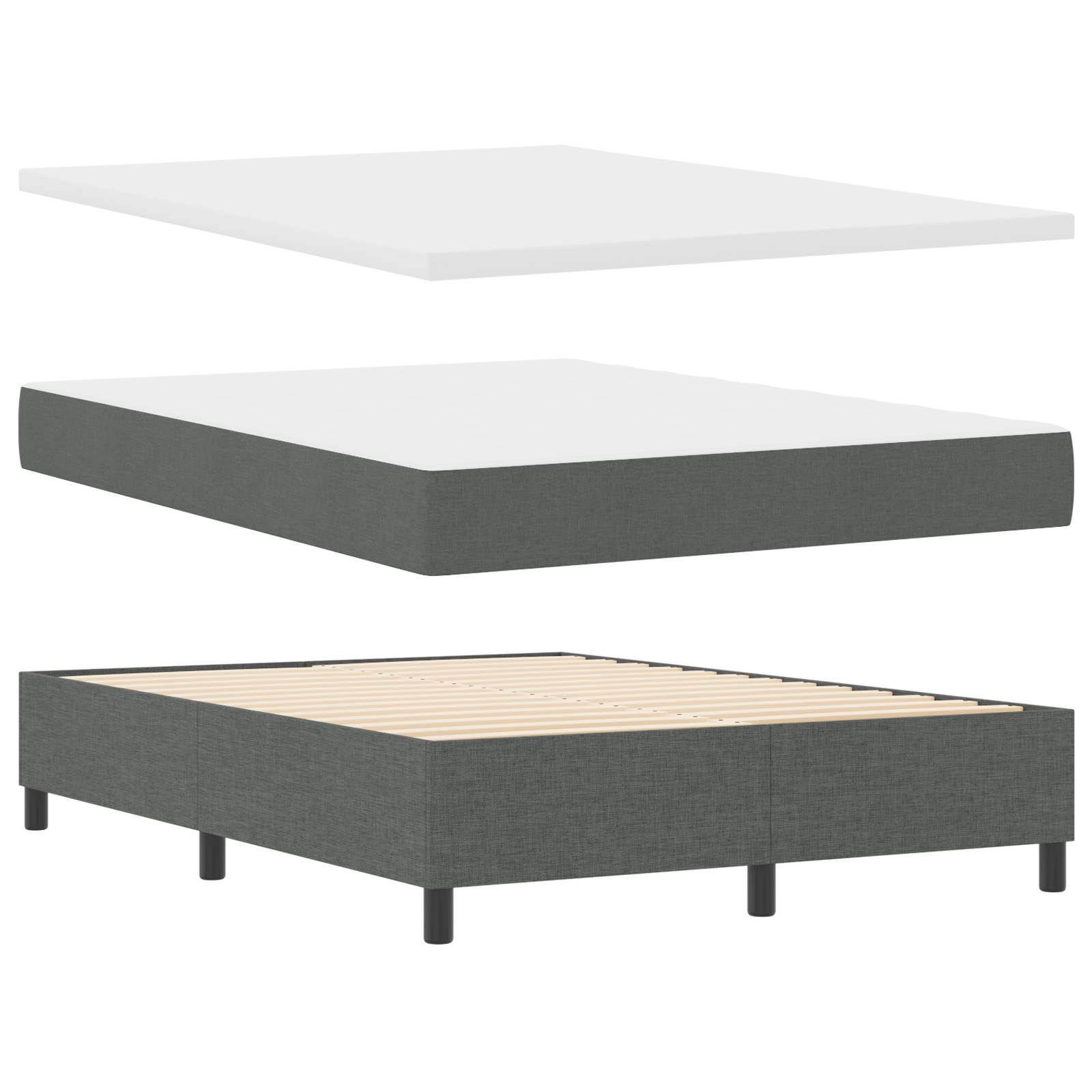vidaXL Boxspringbett mit Matratze & Bank Dunkelgrau 140x190 cm Stoff