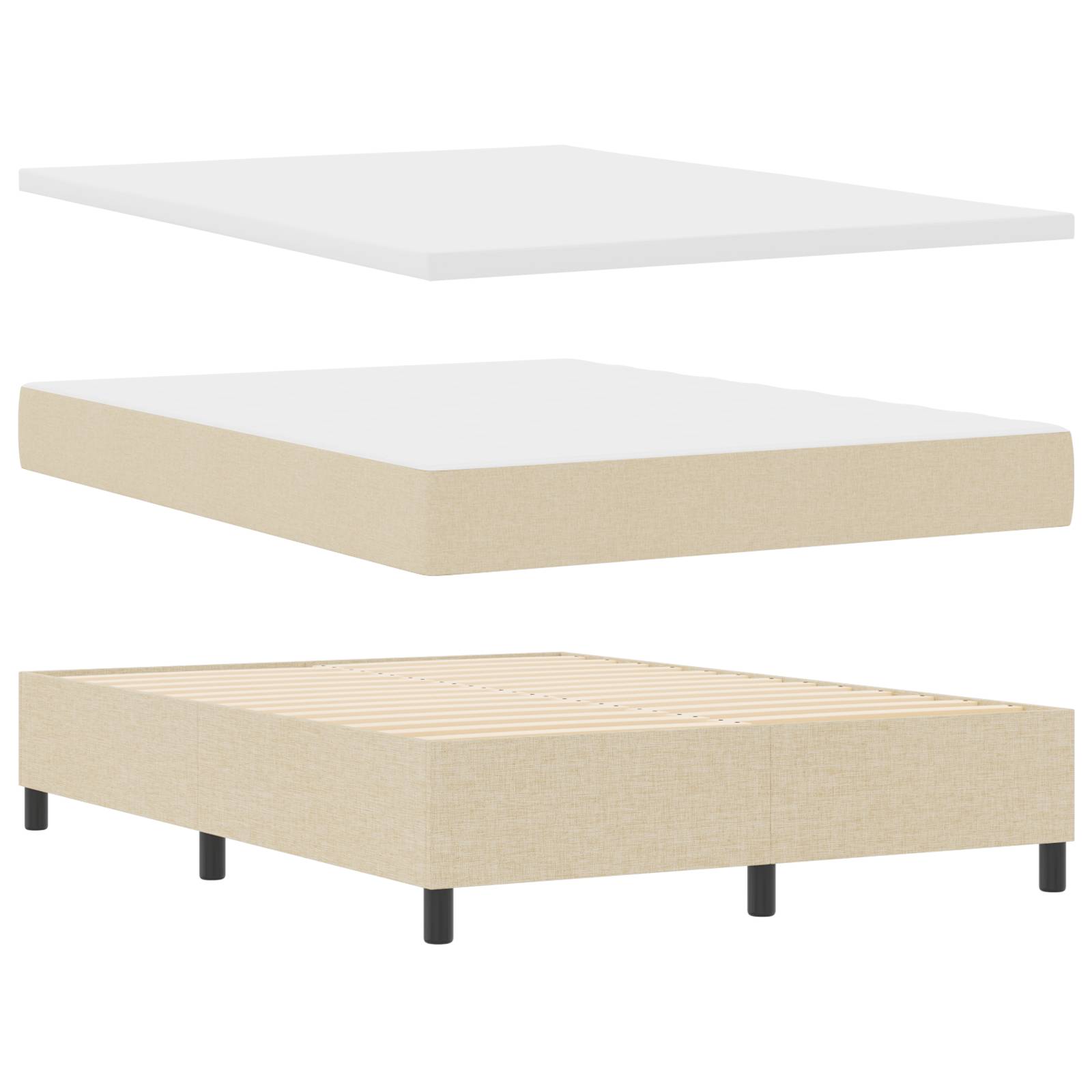 vidaXL Boxspringbett mit Matratze &amp; Bank Creme 140x190 cm Stoff