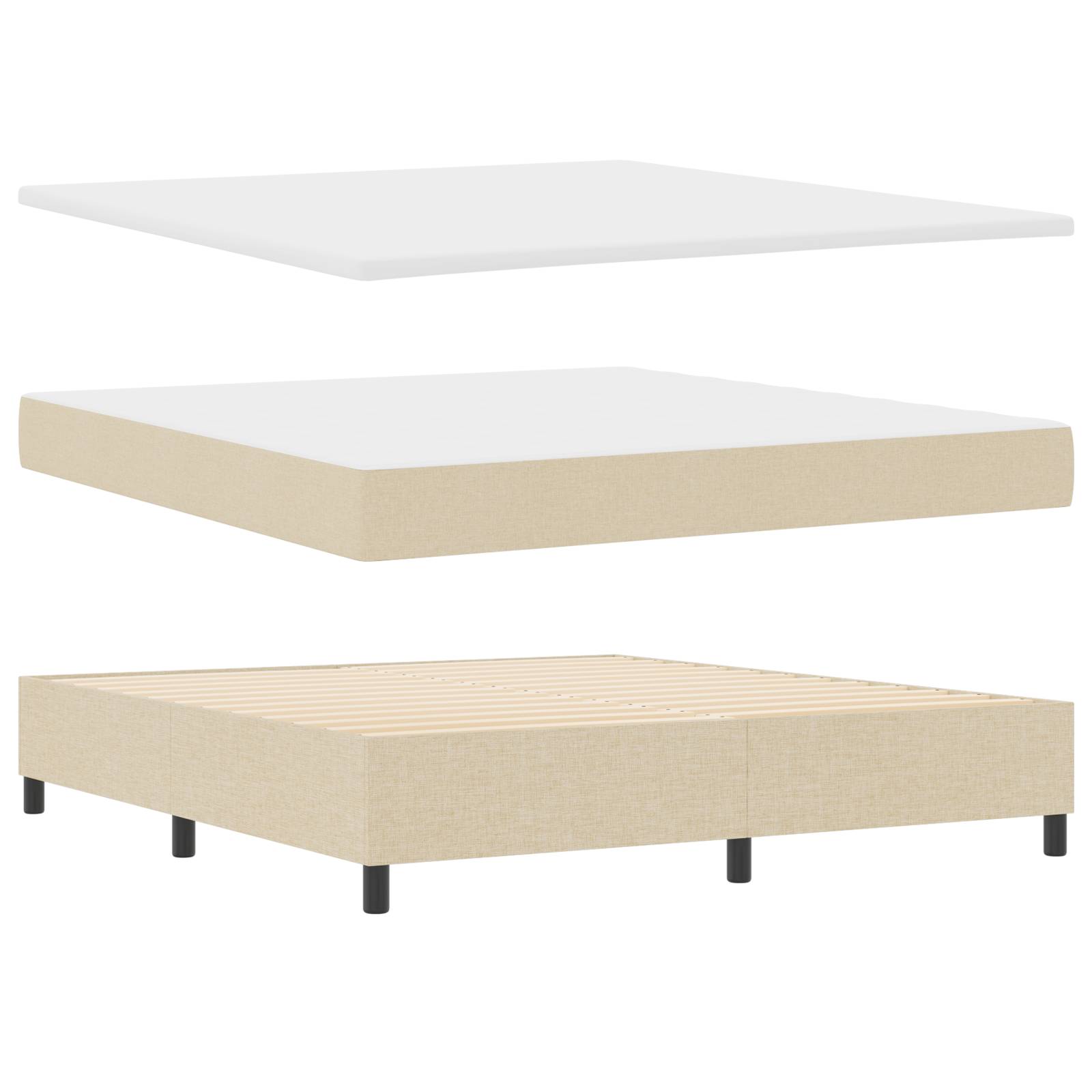 vidaXL Boxspringbett mit Matratze & Bank Creme 180x200 cm Stoff